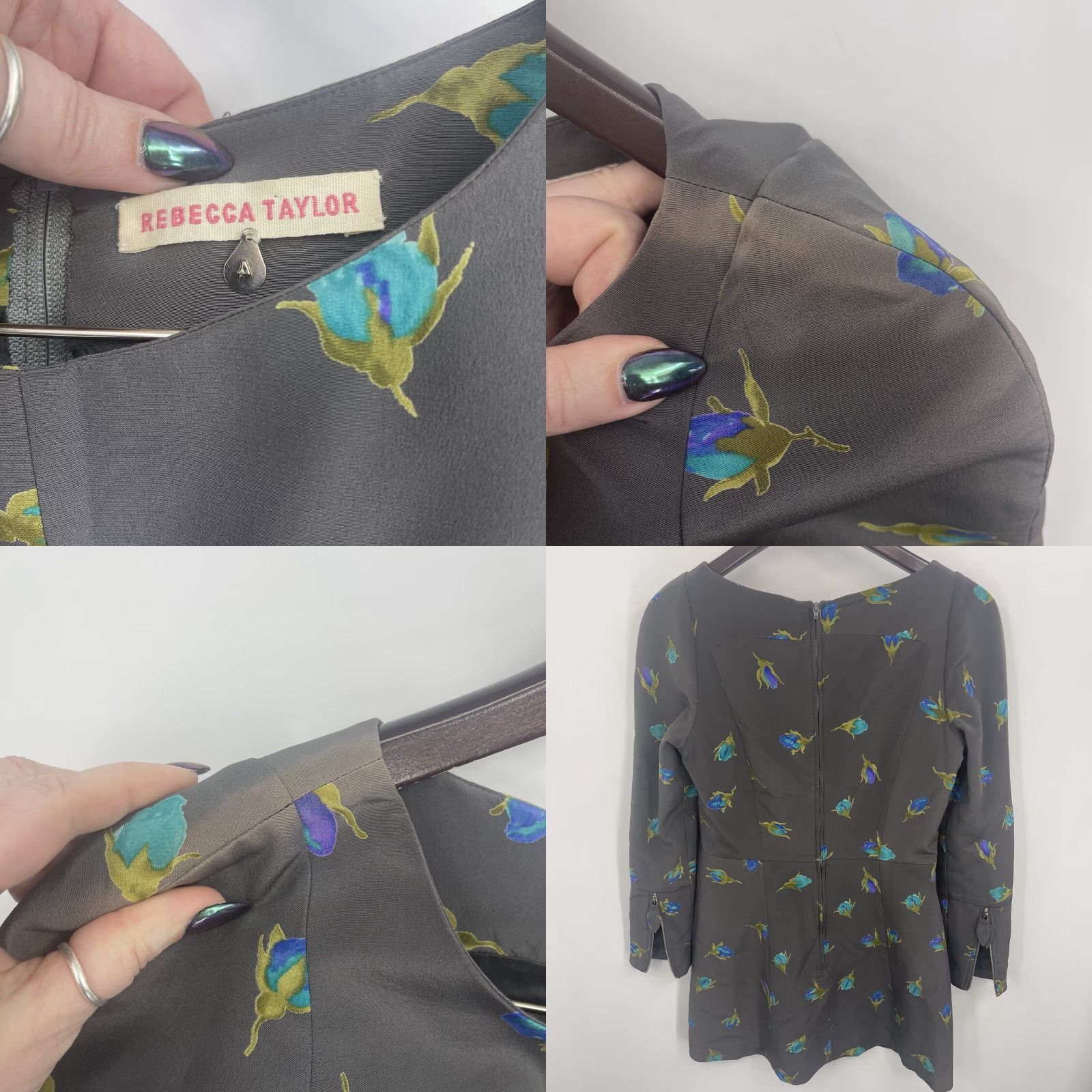 Rebecca Minkoff Rebecca Minkoff Dress Women Floral Silk Zip Sleeve Mini 4 Black Puff Sleeve Silk Chiffon Vintage No 90s Event Theme Flower Womens Size S / US 4 / IT 40 - 8 Thumbnail