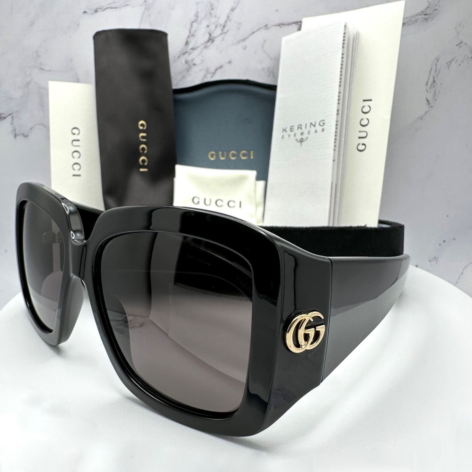 Gucci New GUCCI Sunglasses Wrap Square Black Gold Metal Authentic Size ONE SIZE - 11 Thumbnail