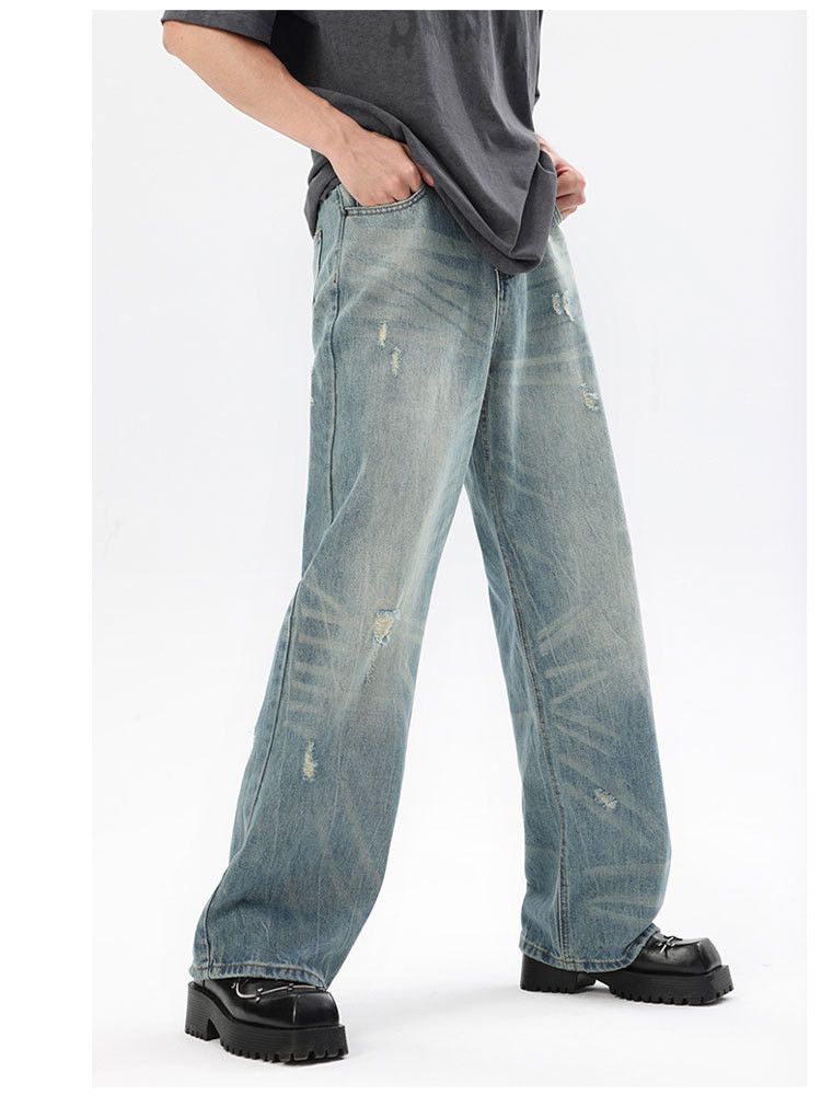 Jean Men's American retro washed distressed jeans Size US 32 / EU 48 - 4 Thumbnail