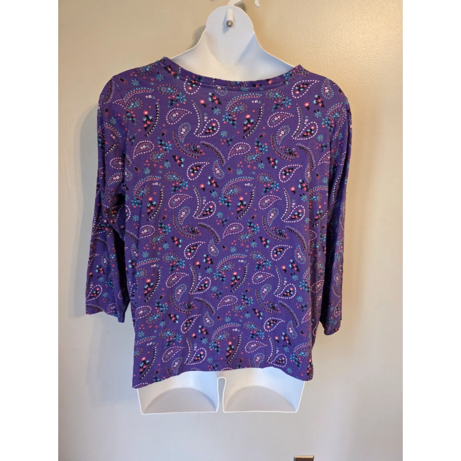 Vintage Woman Within Purple Paisley Floral Print Long Sleeve Casual Top Shirt 1X Womens Size XL / US 12-14 / IT 48-50 - 5 Thumbnail