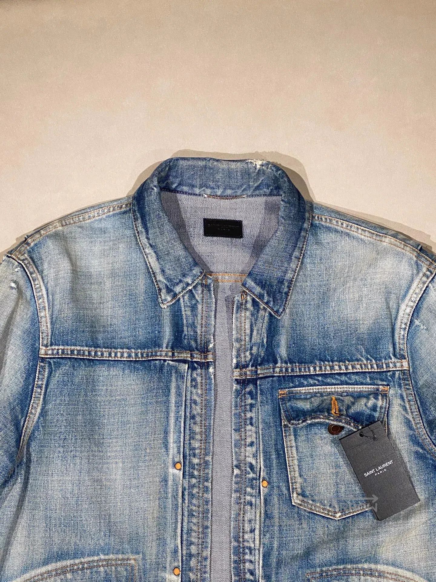 Saint Laurent Paris Saint Laurent Distressed Light Blue Denim Jacket. Size US L / EU 52-54 / 3 - 1 Thumbnail