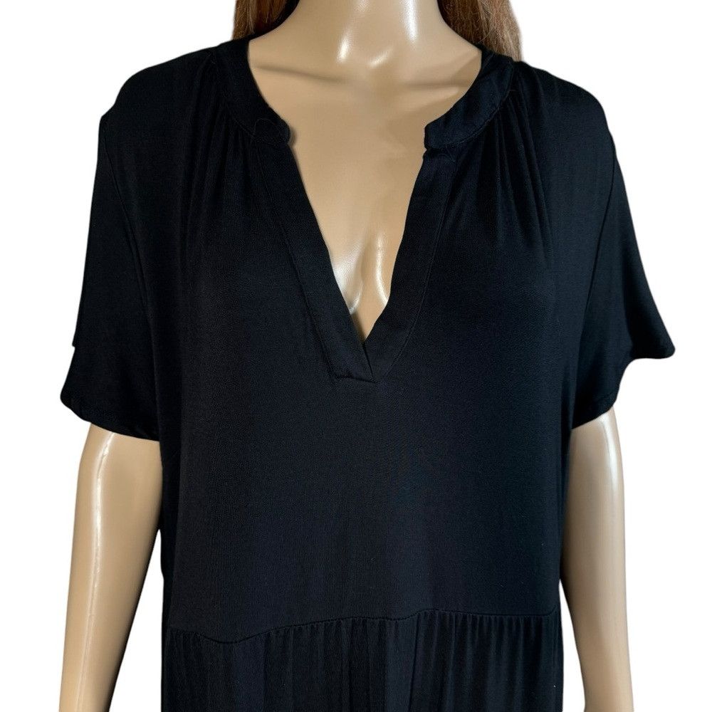 Lucky Brand NWT New Lucky Brand Black Rayon Tiered Flutter Short Sleeve Size 3XL / US 20-22 - 3 Thumbnail