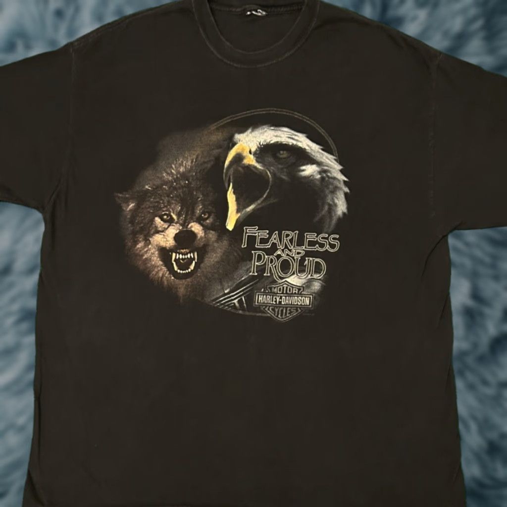 Harley Davidson VINTAGE Harley-Davidson T-Shirt XL Black 90s Biker Grunge Y2K Eagle Wolf Logo Shirt Mens XL Size US XL / EU 56 / 4 - 1 Thumbnail