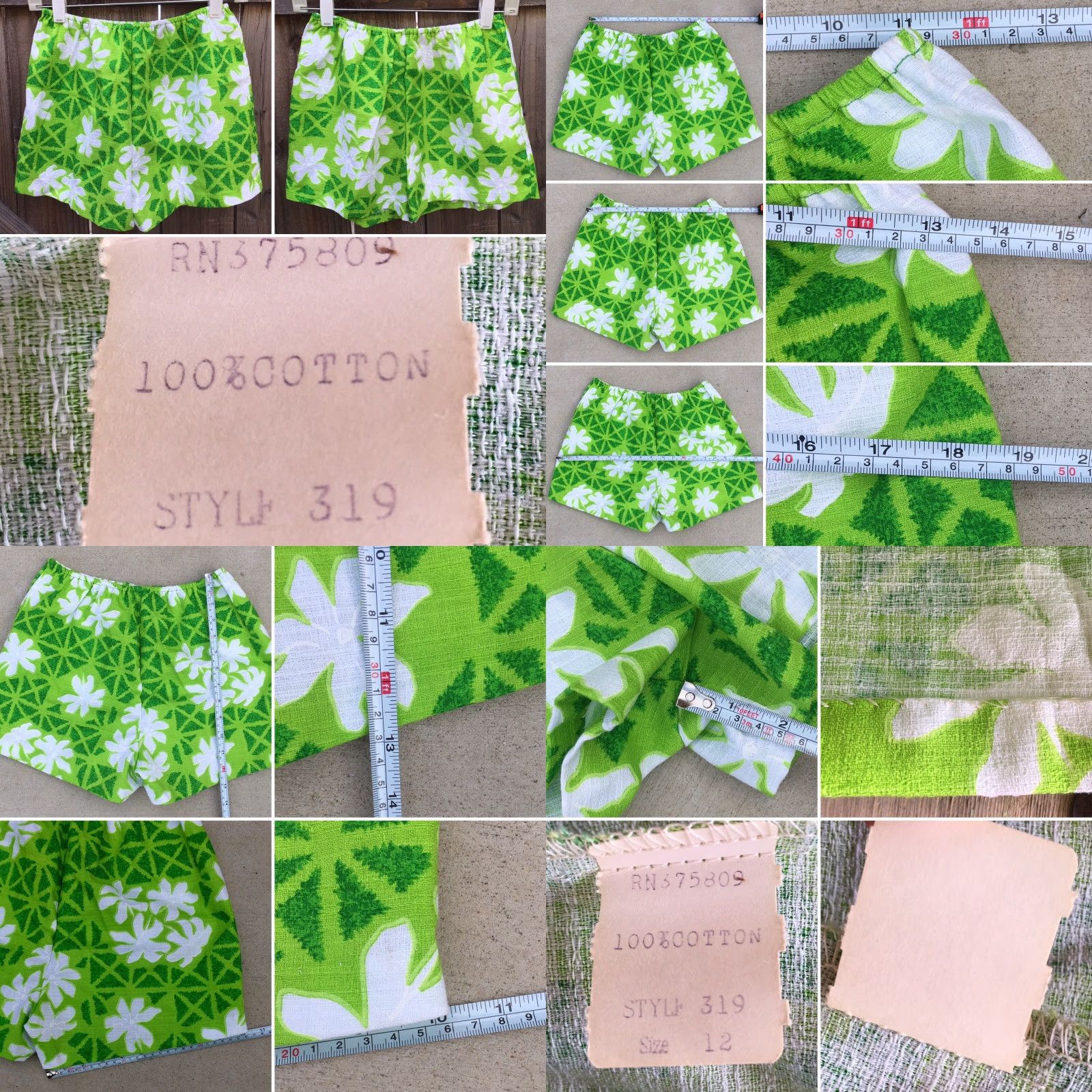 ALOHAS Vintage Hawaiian Shorts Green White Polynesian Floral Tiki Aloha Size 12 Small Size 34" / US 12 / IT 48 - 8 Thumbnail