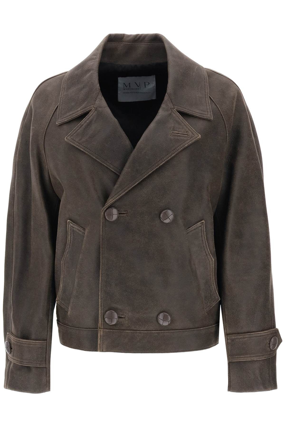 image of Mvp Solferino Jacket In Vintage-Effect Leather in Marrone, Women's (Size Medium)