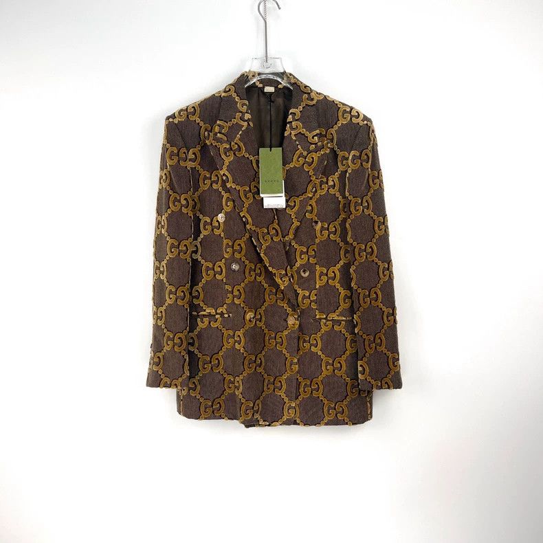 Gucci Gucci Coffee-colored logo velvet satin suit jacket 2502-Nex Size US M / EU 48-50 / 2 - 3 Thumbnail
