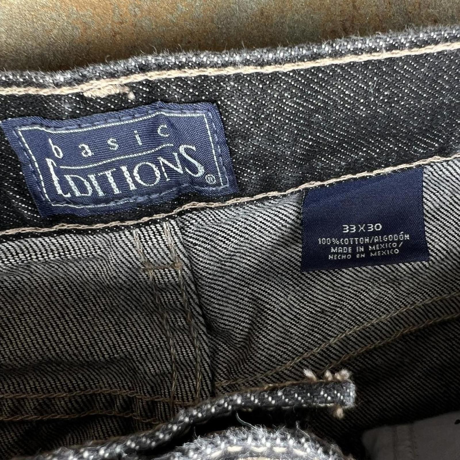 Basic Editions Y2K Black Rinsed Wash Straight Relaxed Jeans Size US 33 - 4 Thumbnail