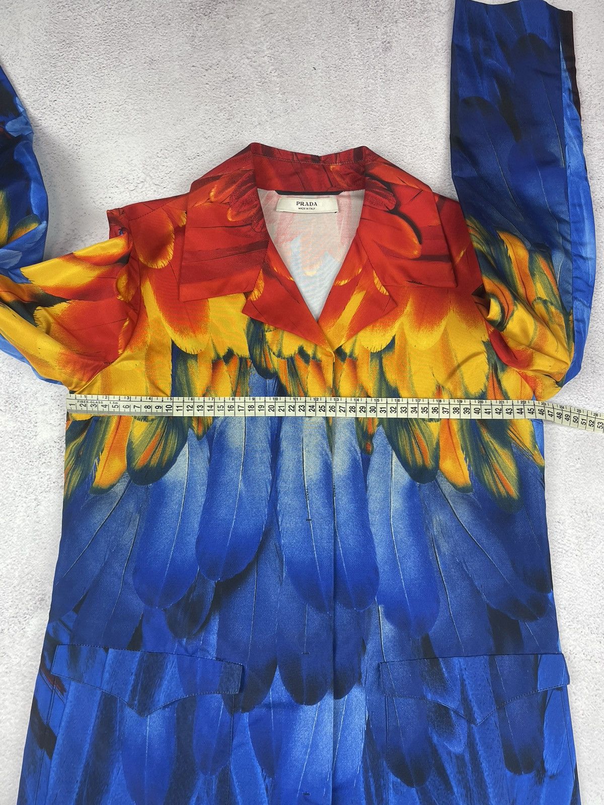 Prada PRADA 100% Silk Multicolor Feather Pattern Coat With Belt Size M / US 6-8 / IT 42-44 - 24 Thumbnail