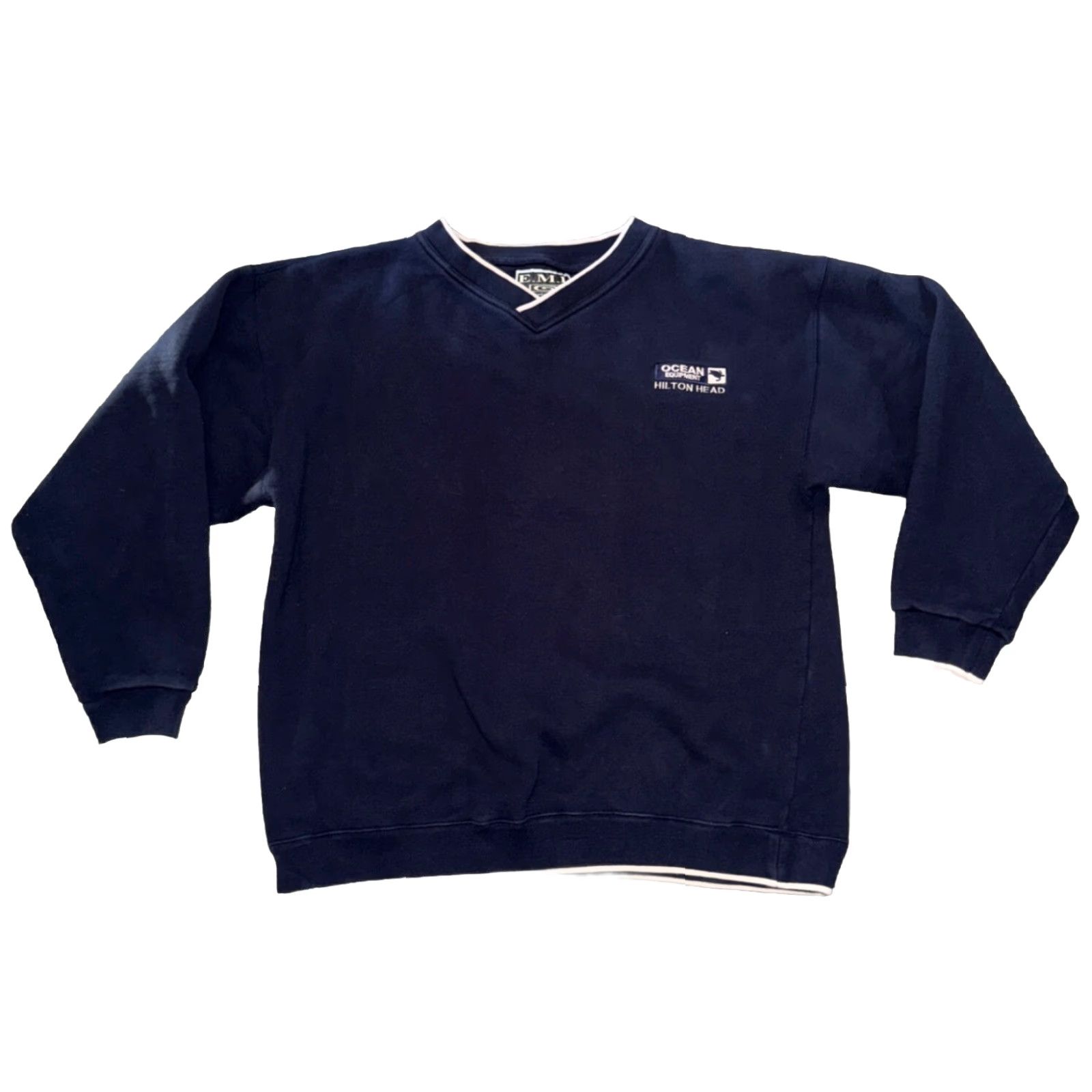 Vintage VINTAGE Hilton Head Shirt Co Sweatshirt Men XXL Navy Pullover V-Neck Fleece Logo 90s Beach Classic USA Shirt Size US XXL / EU 58 / 5 - 2 Thumbnail