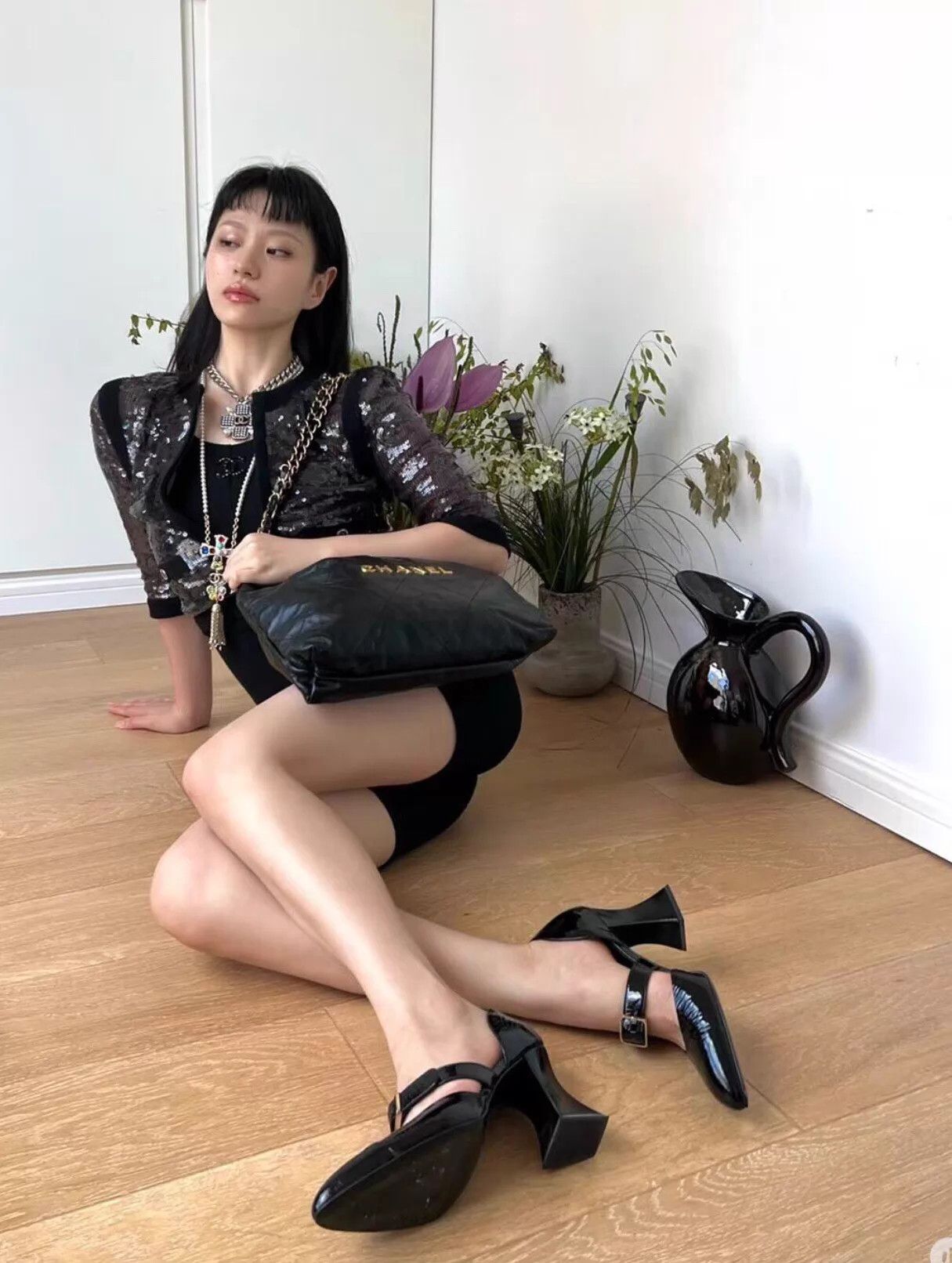 Chanel Chanel Women's Black Patent Leather Strappy Block Heel Pumps Size US 8 / IT 38 - 2 Thumbnail