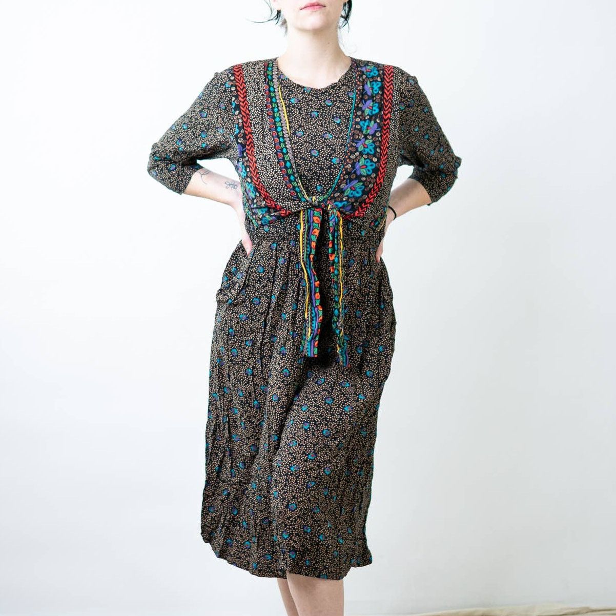Vintage Vintage 90s Boho Cottagecore Romper Dress - M Size 30" / US 8 / IT 44 - 2 Thumbnail