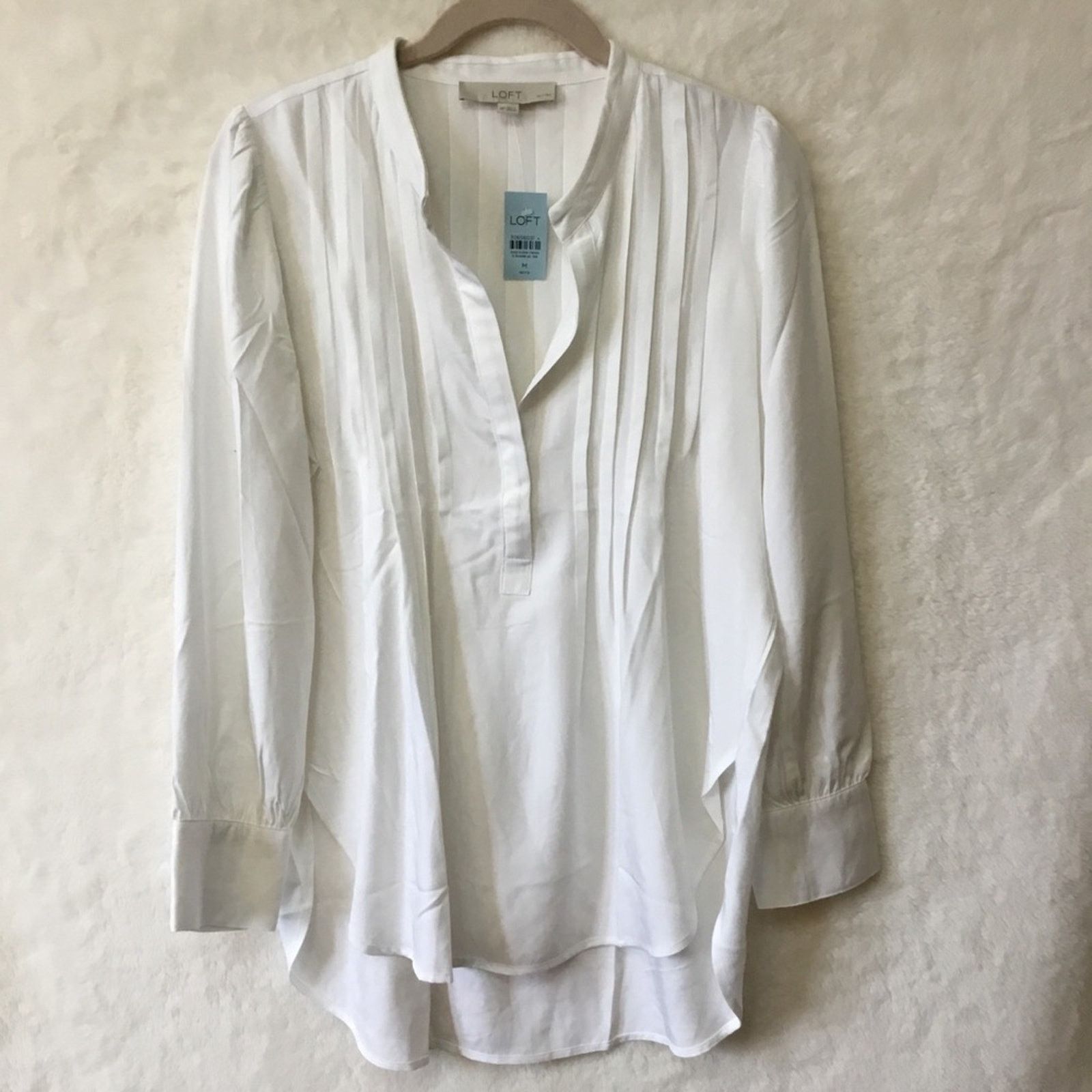Loft Loft White Split Neck Tunic Blouse with Pintuck Details Size S / US 4 / IT 40 - 1 Thumbnail