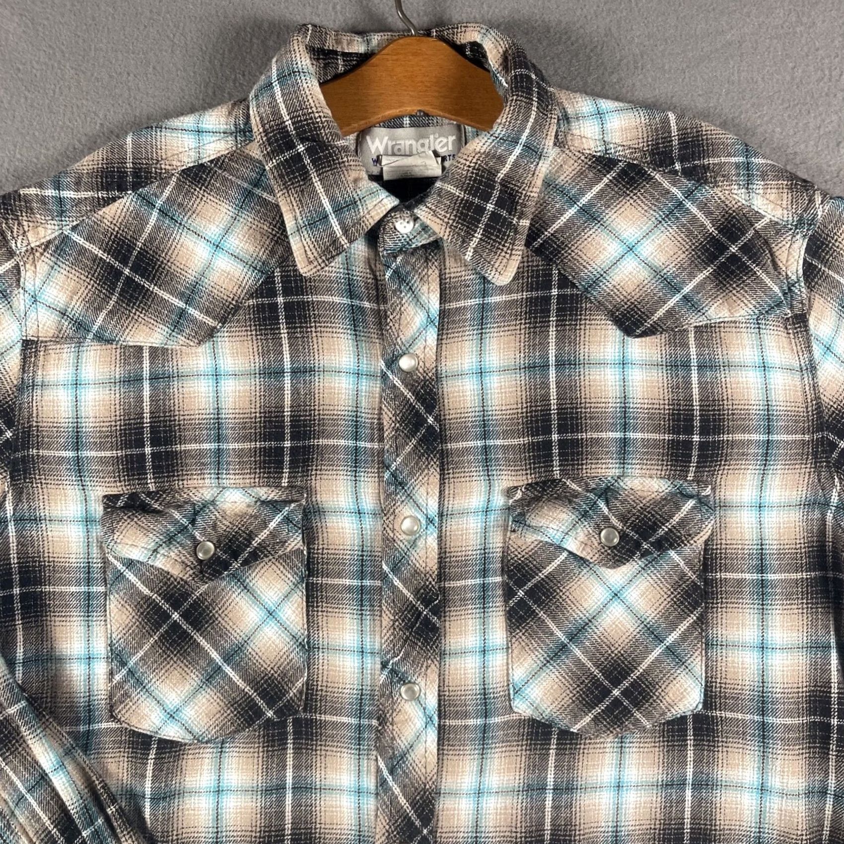 Wrangler Wrangler Wrancher Pearl Snap Western Shirt Mens M Black Plaid Size US M / EU 48-50 / 2 - 4 Thumbnail