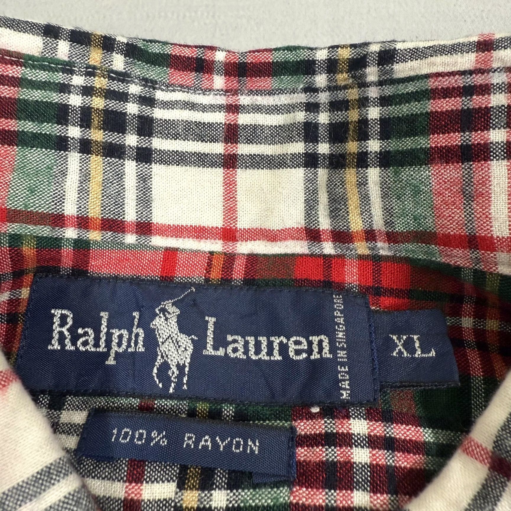 Polo Ralph Lauren VINTAGE Polo Ralph Lauren Shirt Mens XL Red Green Plaid Rayon Button-Up Pony 80s Size US XL / EU 56 / 4 - 7 Thumbnail