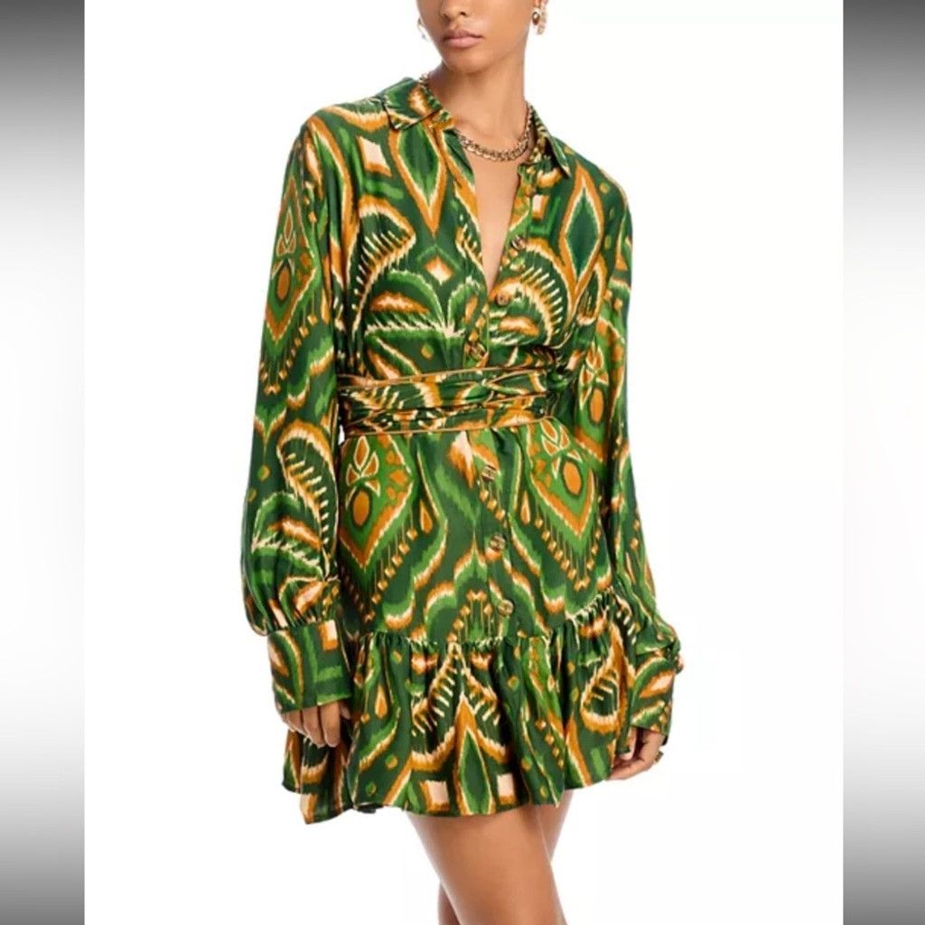 Farm Rio FARM Rio Pineapple Ikat Long Sleeve Shirtdress Dress Size M / US 6-8 / IT 42-44 - 4 Thumbnail