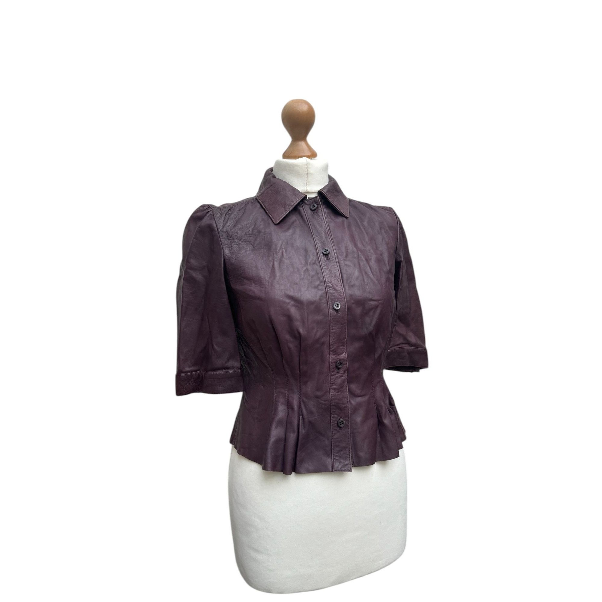 Prada Burgundy Leather Blouse Size M / US 6-8 / IT 42-44 - 2 Thumbnail