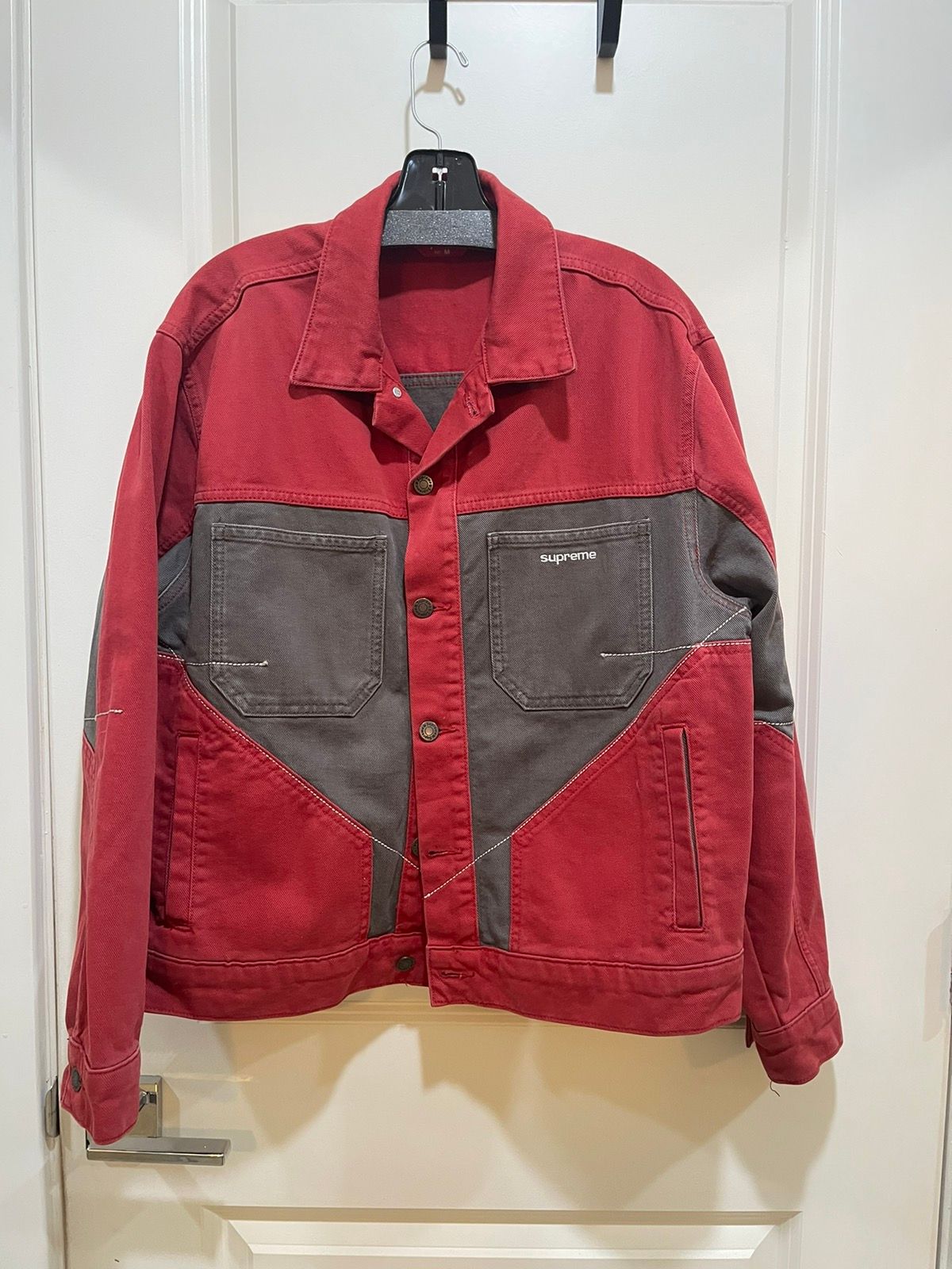 supreme denim jacket red