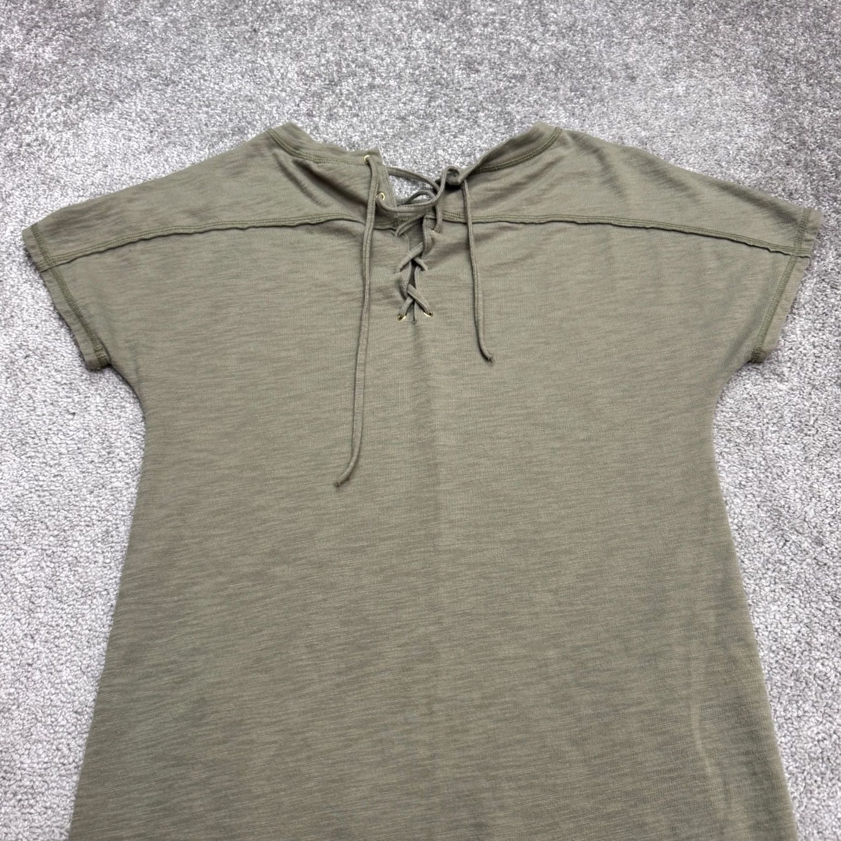 Vintage Chico's Zenergy Lace Up Back T-Shirt Dress Womens Olive Green Short Sleeve Midi Knit Cotton Blend Pockets Slim Fit Casual Travel 0? Size M / US 6-8 / IT 42-44 - 3 Thumbnail