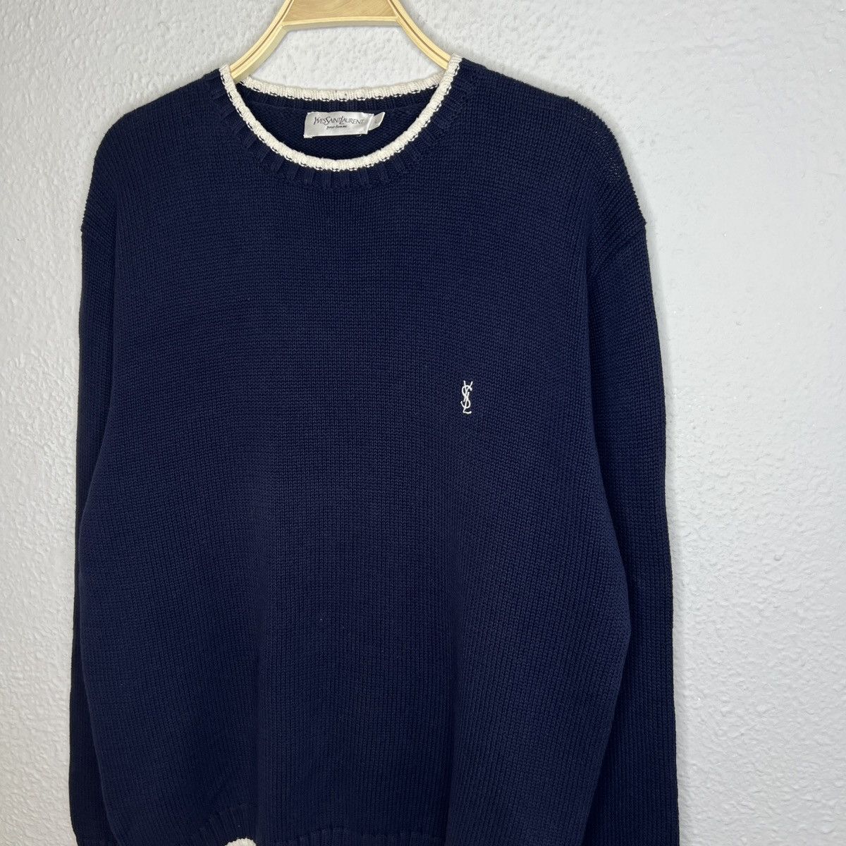 Yves Saint Laurent Yves Saint Laurent YSL Jumper Sweater Knitwear Navy Beige Size US L / EU 52-54 / 3 - 3 Thumbnail