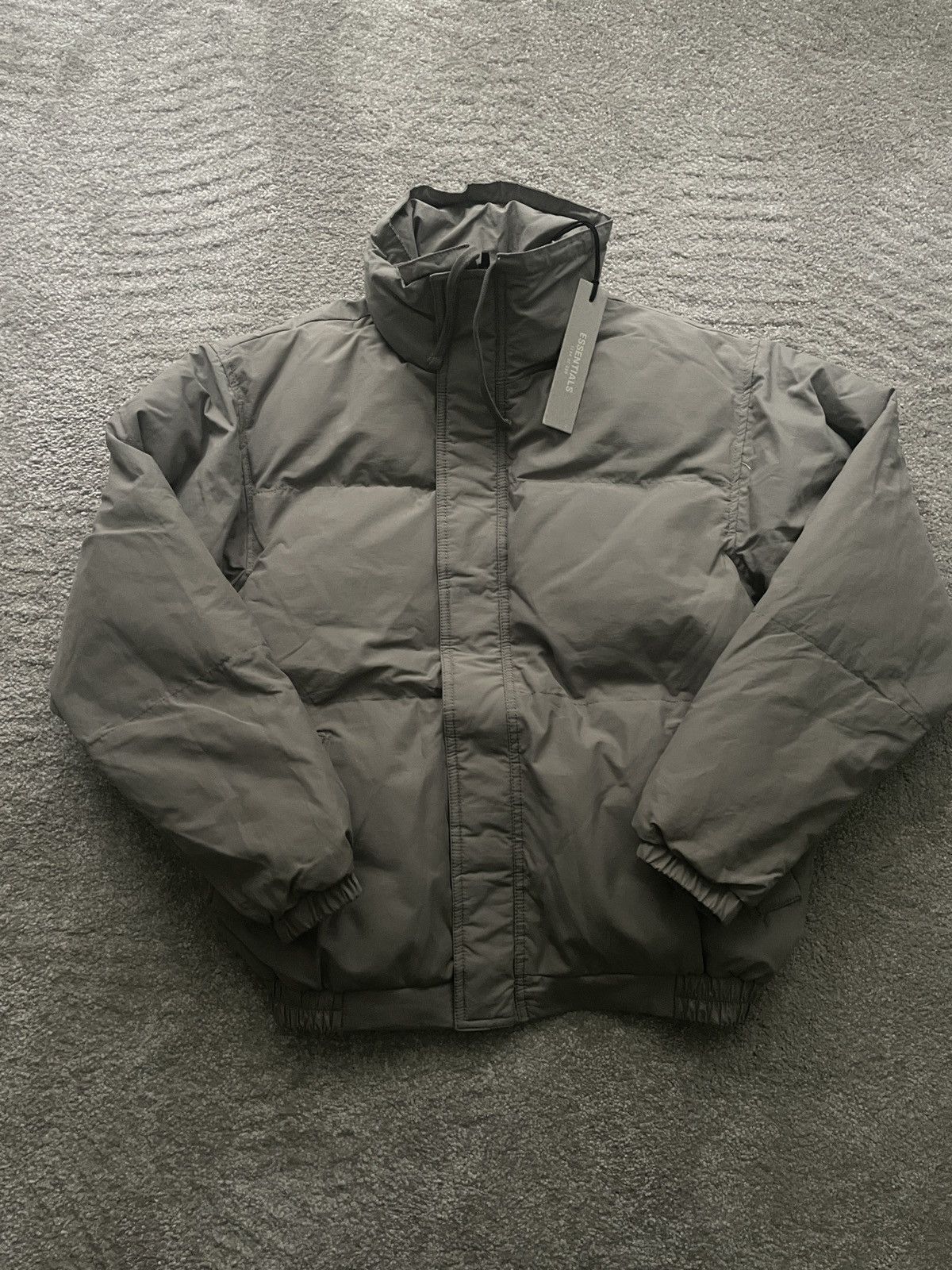 Fear of God FOG Essentials Puffer Jacket Taupe | Grailed