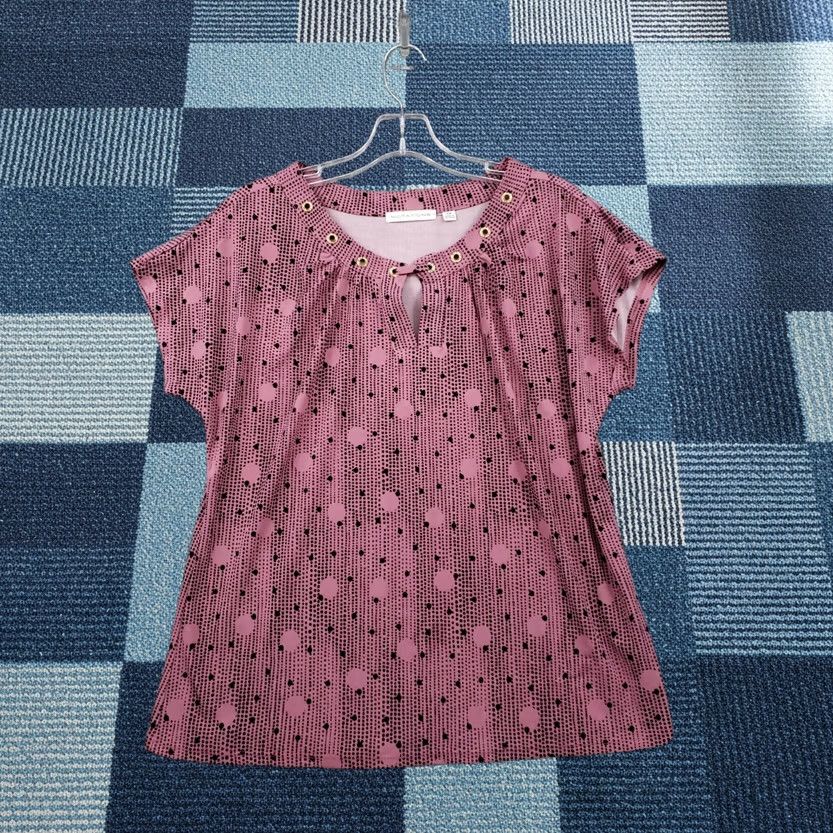 Vintage Notations Blouse Women Petites Pink Polka Dot Grommet Keyhole Neck Top Casual Size M / US 6-8 / IT 42-44 - 1 Thumbnail