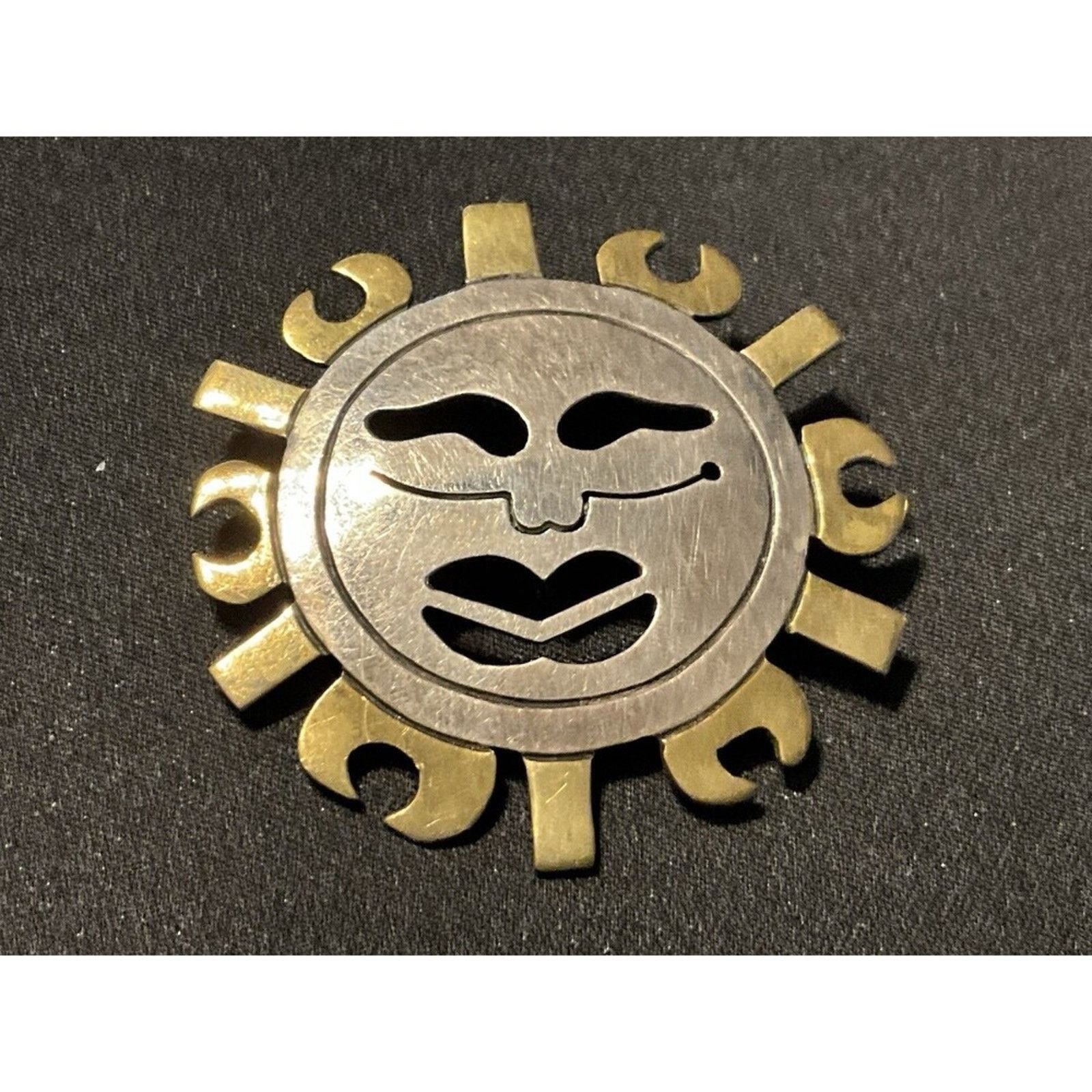 Other 925 Silver and Brass Vintage Aztec Sun Beam Brooch/Pendant Size ONE SIZE - 1 Thumbnail
