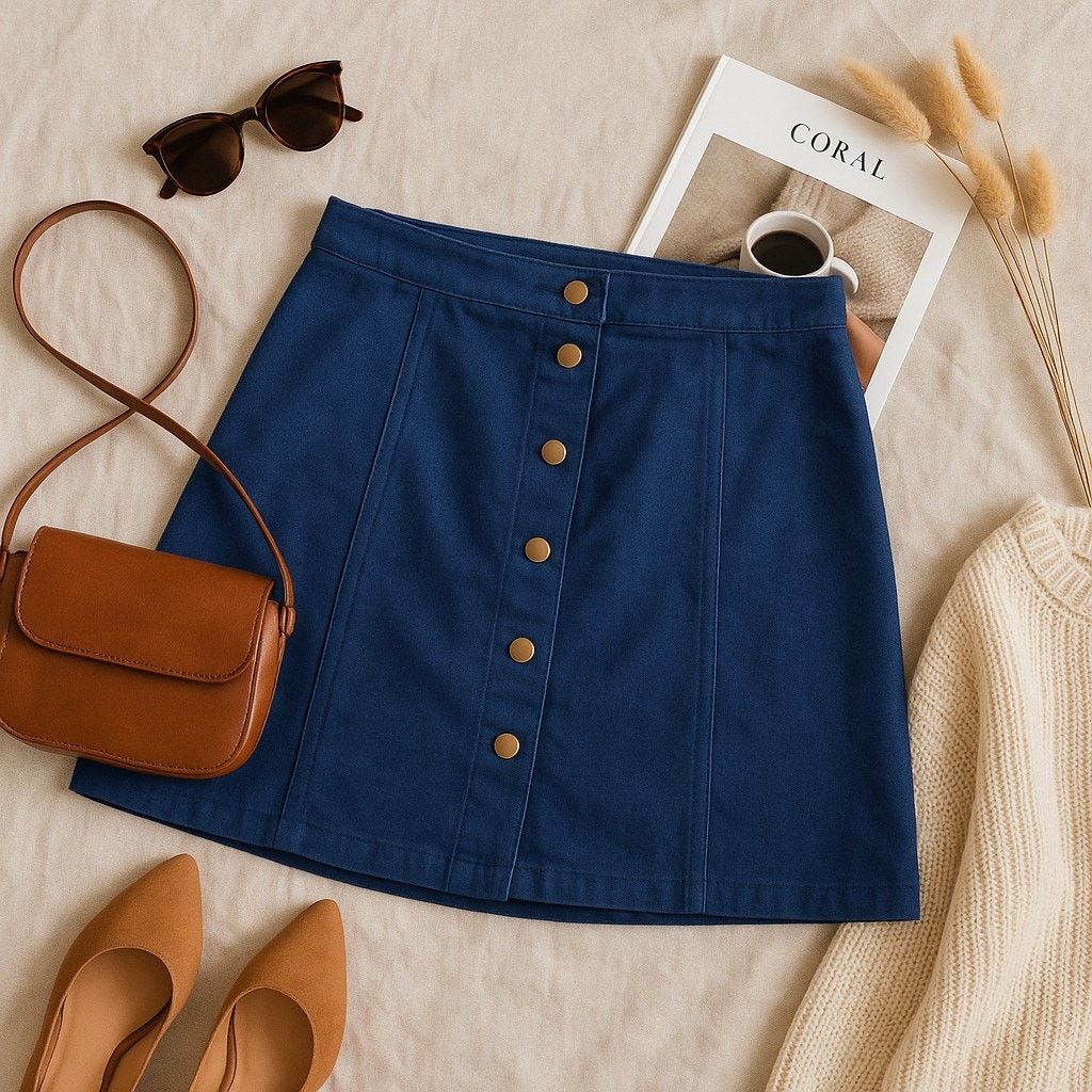 Old Navy Old Navy Faux Suede Snap Button Skirt Blue High Waist 14 Size 36" / US 14 / IT 50 - 1 Thumbnail