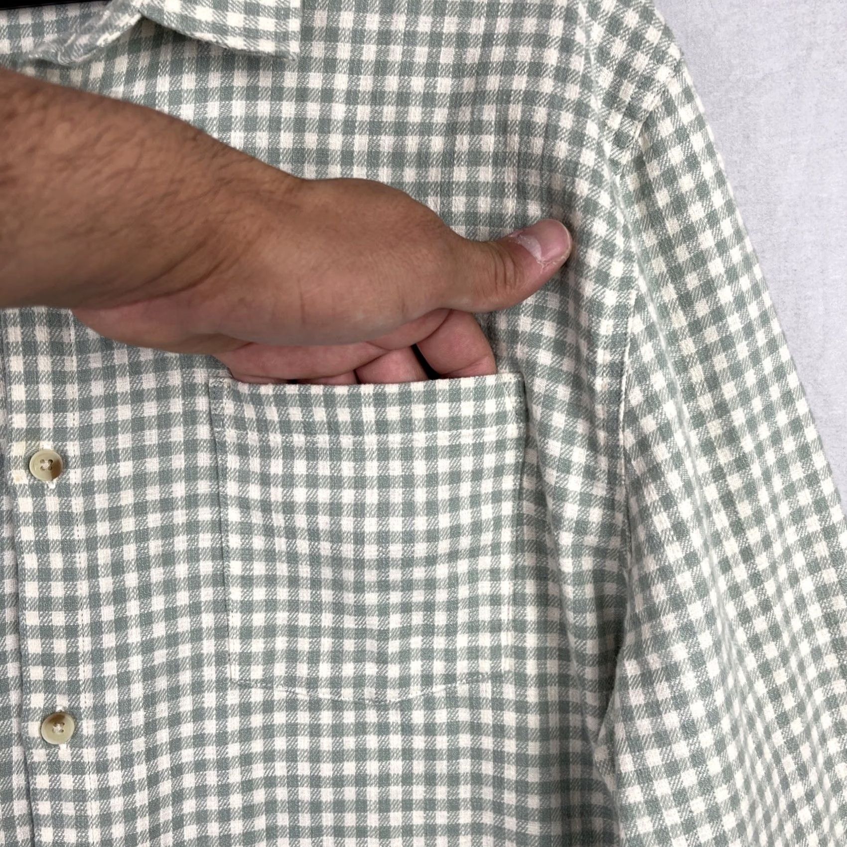 Marine Layer Marine Layer Shirt Mens Large Gingham Button-Up Green White Long Sleeve Flannel Size US L / EU 52-54 / 3 - 3 Thumbnail