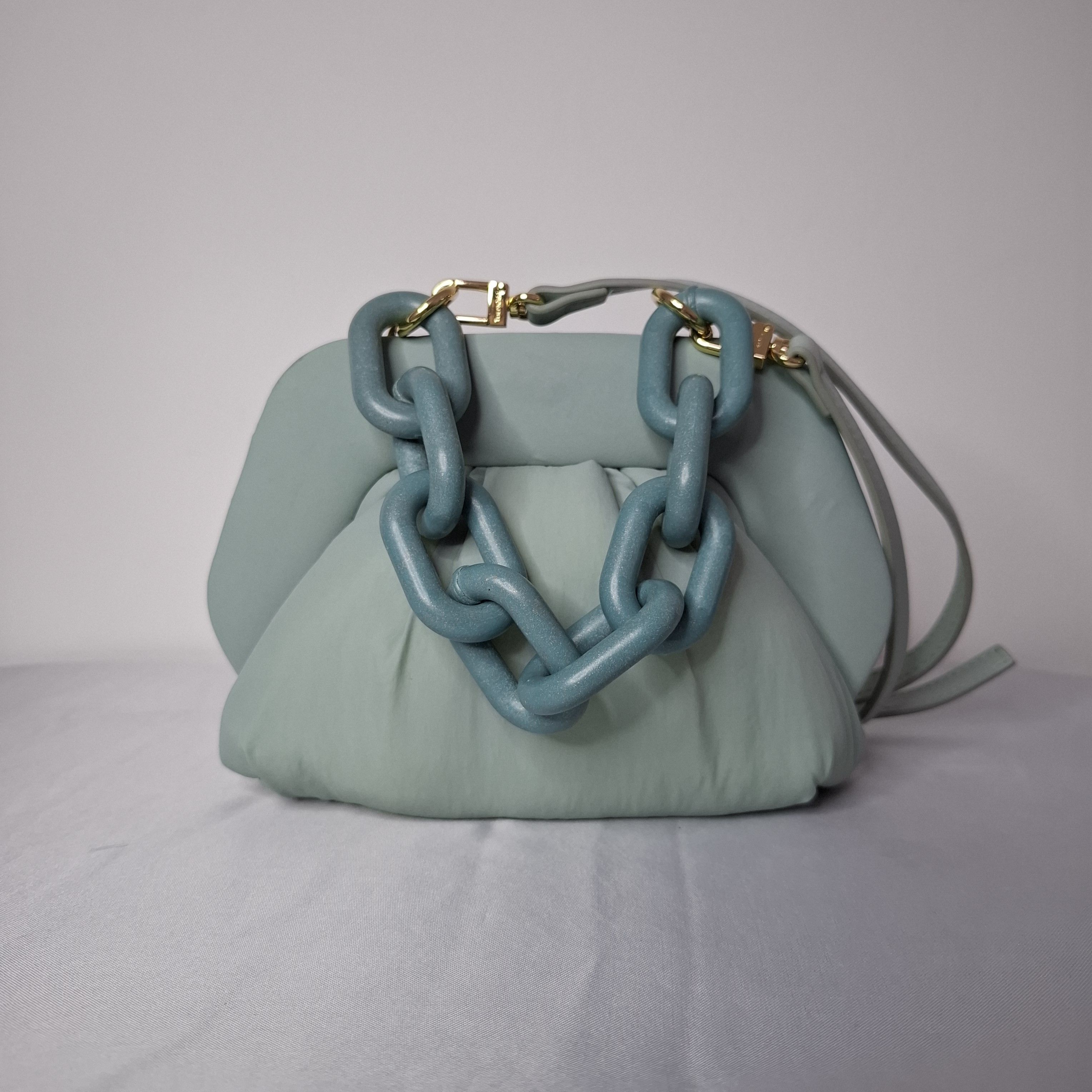 THEMOIRe Themoirè Gya Nylon Chain Ruched Mint Blue Handbag Size ONE SIZE - 1 Thumbnail
