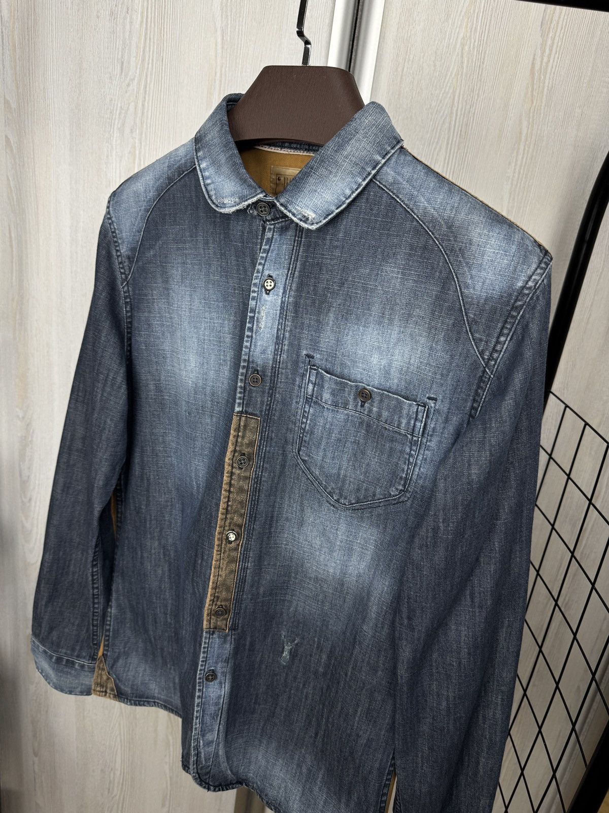 Designer × Japanese Brand Pearly King blue denim brown canvas leather shirt Size US M / EU 48-50 / 2 - 7 Thumbnail