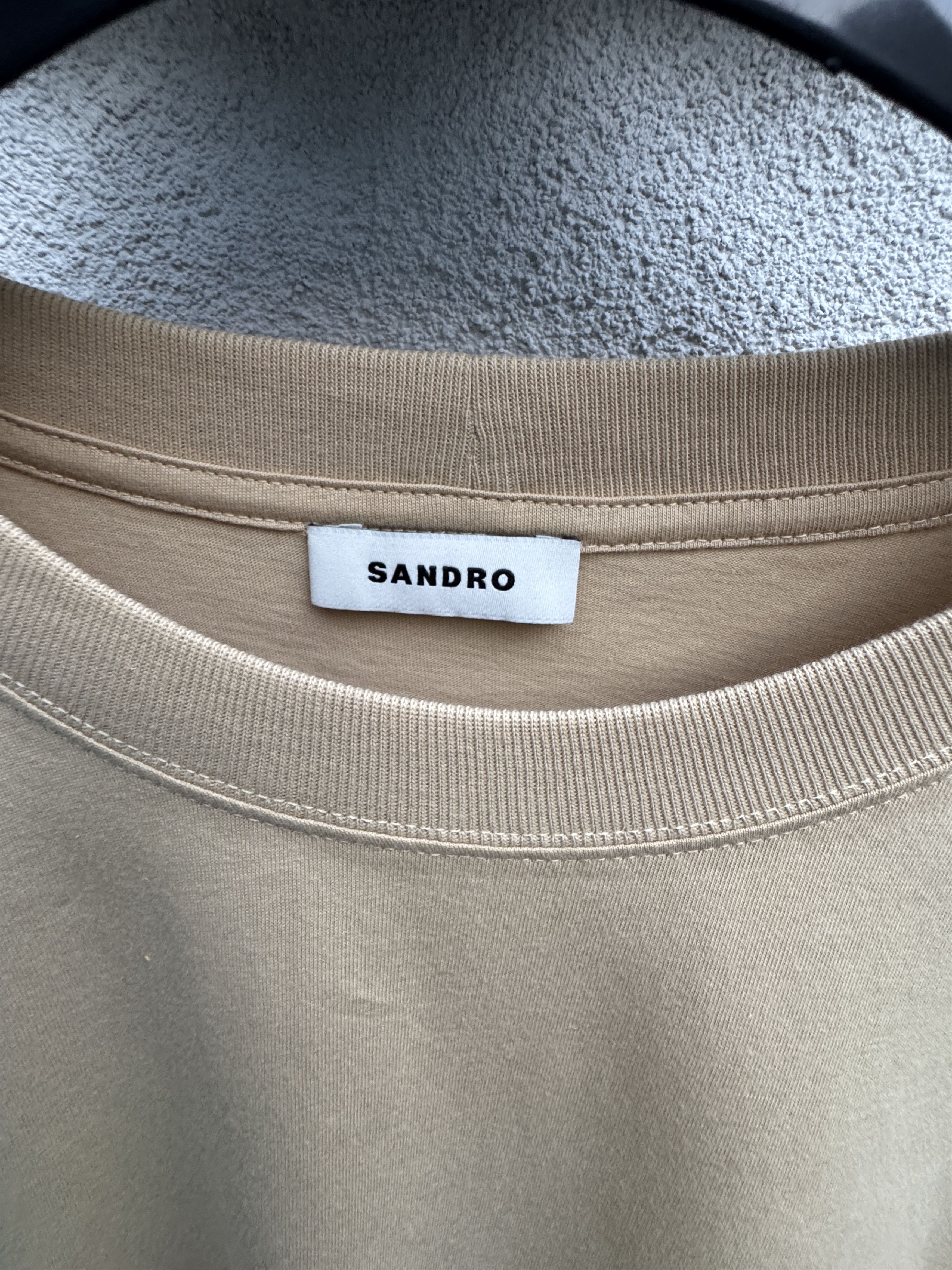 Sandro Thom Men Unisex Moonbeam Beige T-Shirt Cotton Modal Size M Size US M / EU 48-50 / 2 - 5 Thumbnail