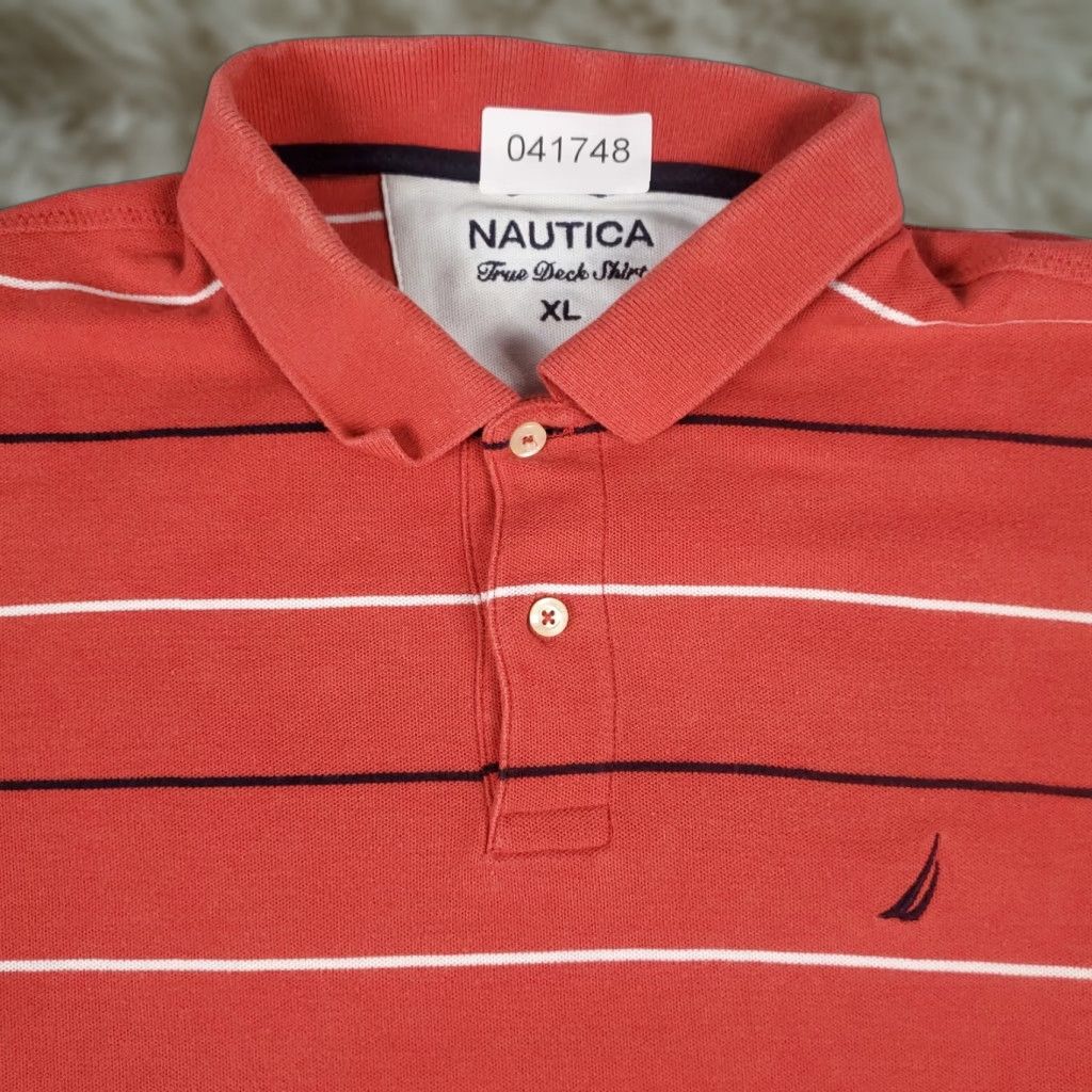 Nautica Nautica Polo Shirt Mens XL Red Orange Striped Short Sleeve Button Collar Classic Preppy Casual Shirt Mens XL Red/Orange Size US XL / EU 56 / 4 - 1 Thumbnail