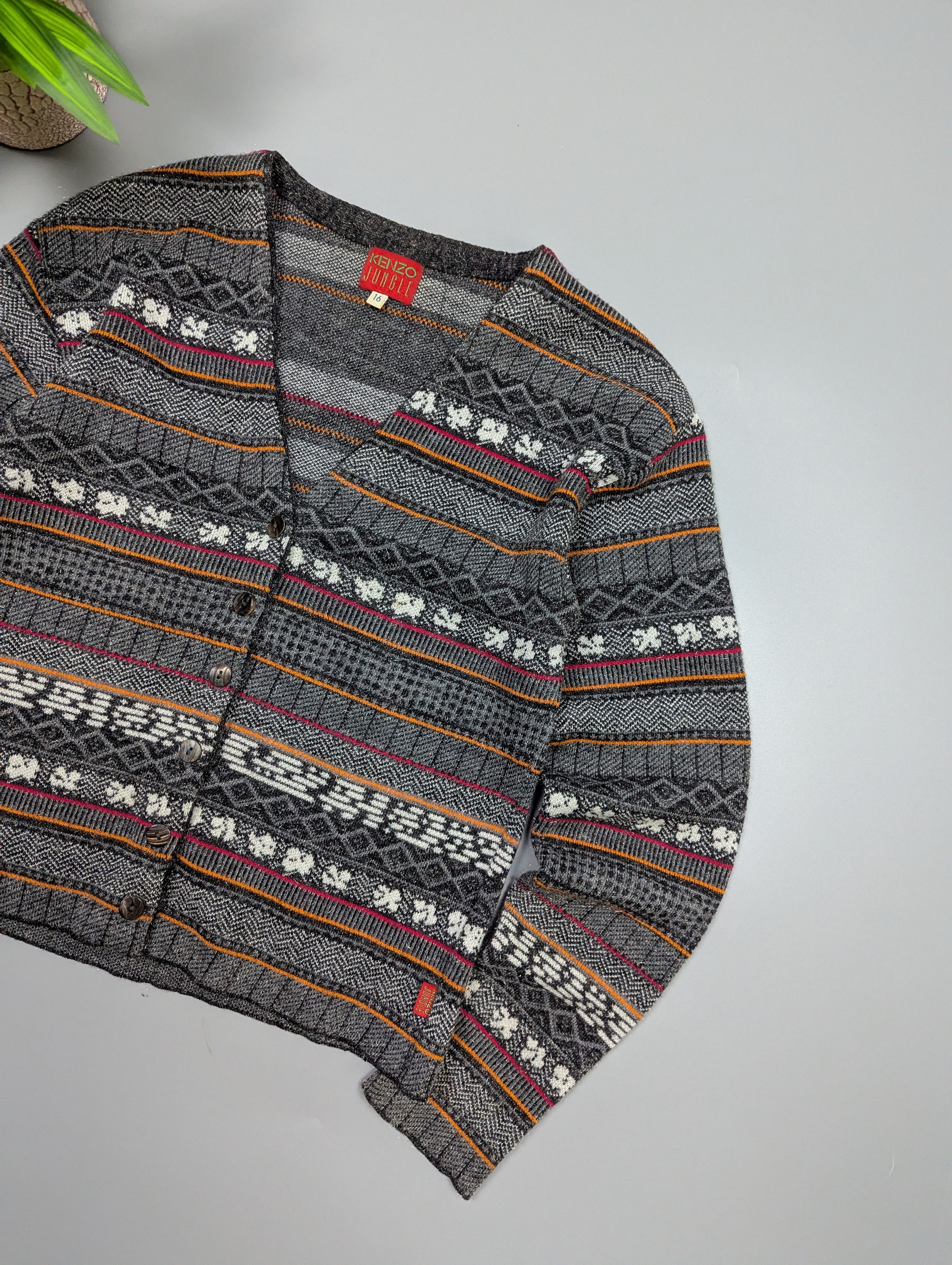 Kenzo KENZO JUNGLE 80s Womens Fair Isle Knitted Cardigan Sweater Size XS / US 0-2 / IT 36-38 - 3 Thumbnail