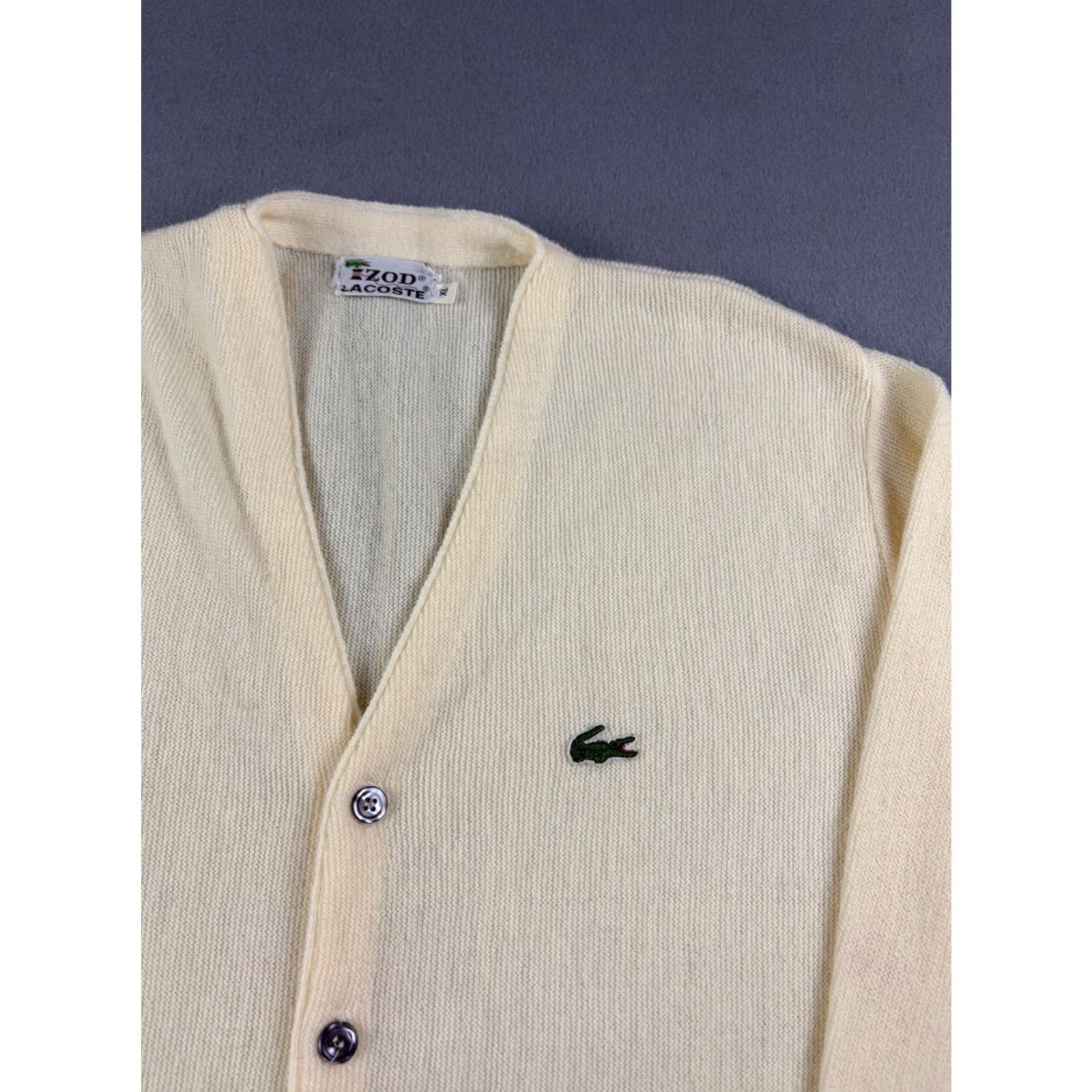 Lacoste VINTAGE Lacoste Izod Cardigan Sweater Men’s XL White 80s Button V-Neck Knit Acrylic Solid Cream/White Mens9 Size US XL / EU 56 / 4 - 2 Thumbnail