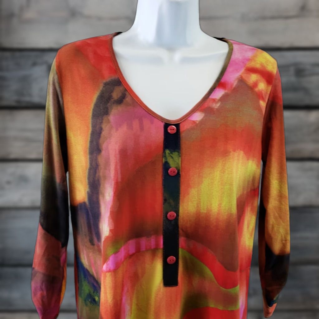 Vintage Clara Sun Woo Womens Top XS Red Orange 3/4 Sleeve Blouse Pullover Tunic Polyester Blend Size XS / US 0-2 / IT 36-38 - 1 Thumbnail