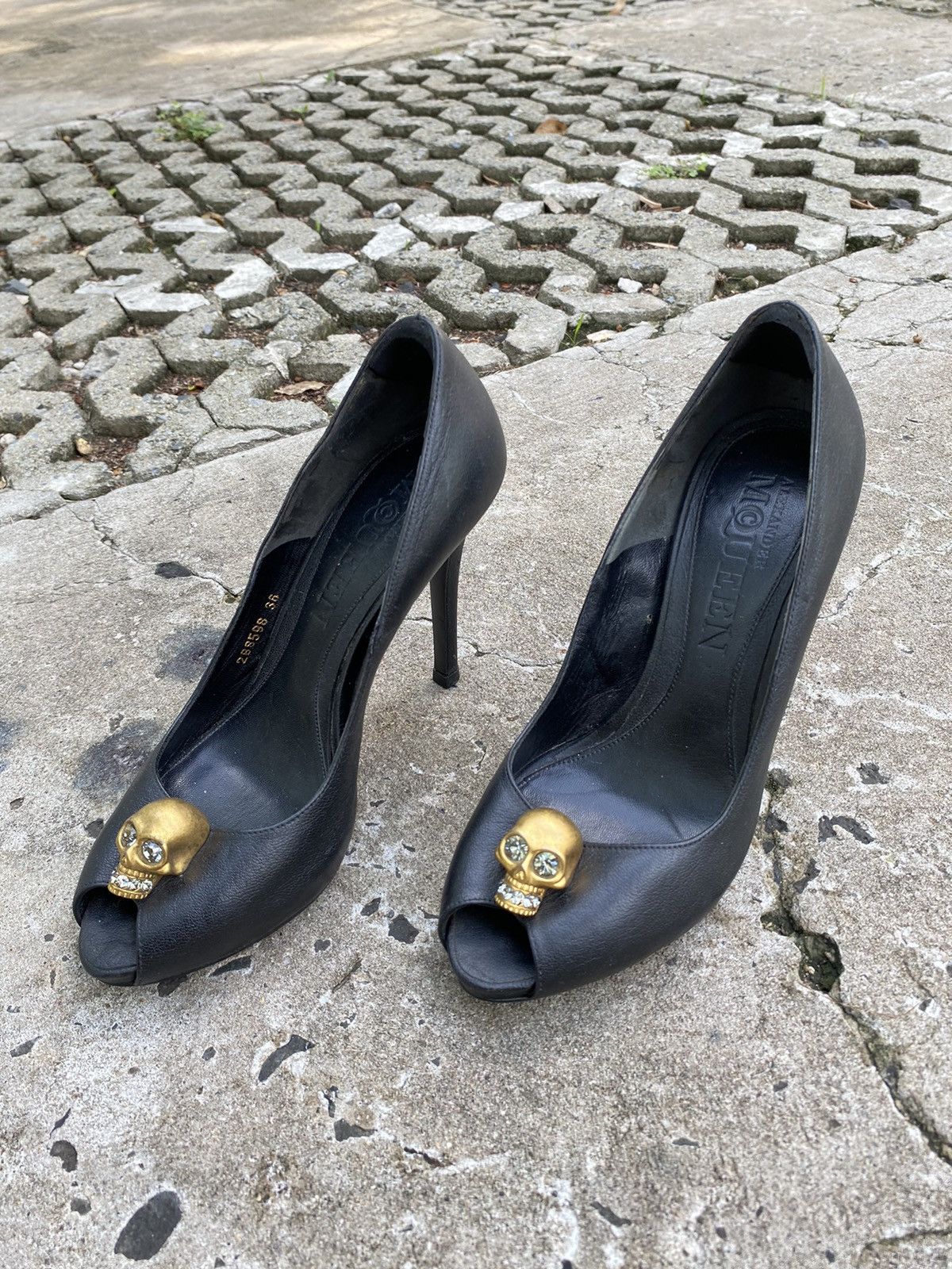 Alexander McQueen Alexander McQueen Leather Embellished Skull Peep Toe Pumps Size US 6 / IT 36 - 18 Thumbnail