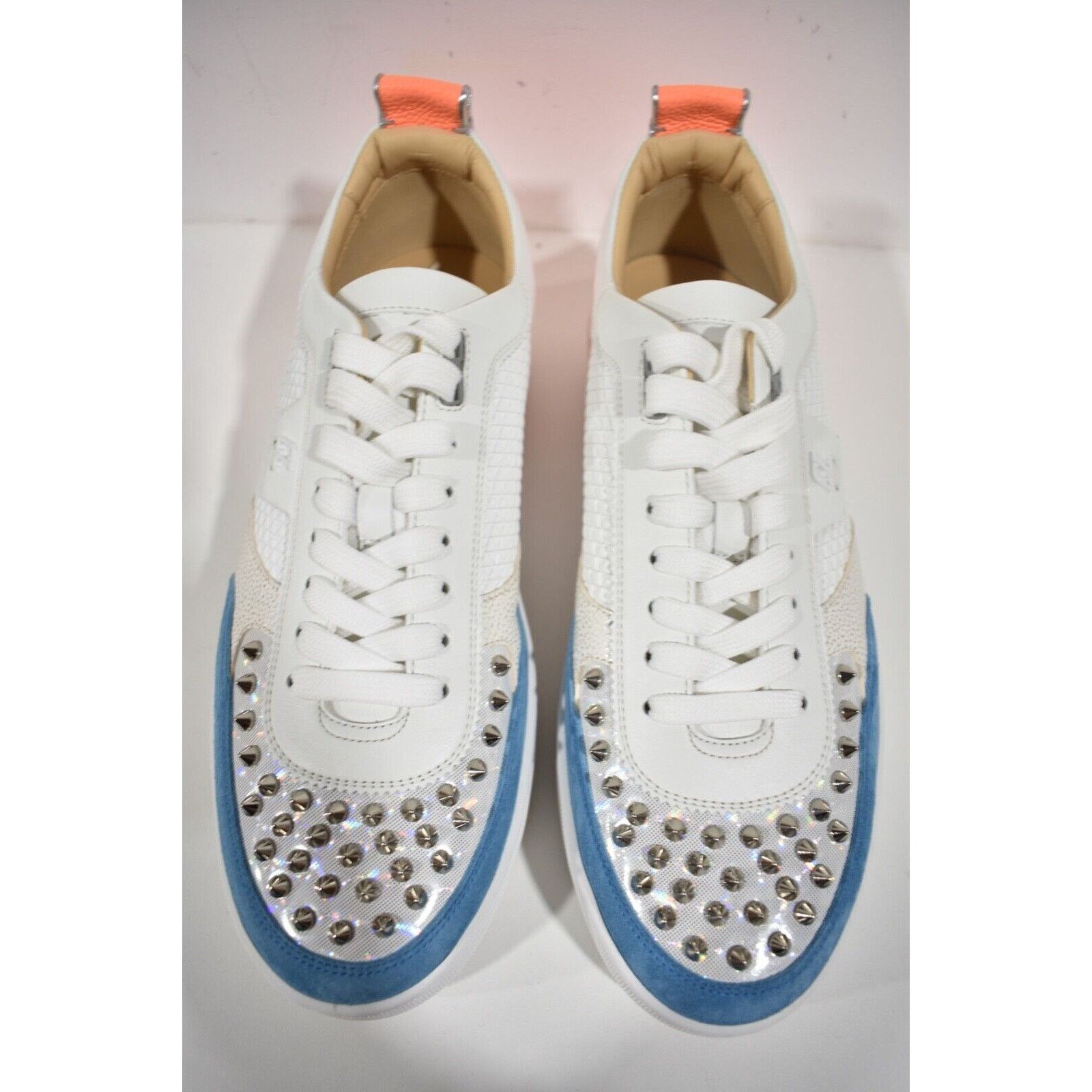 Christian Louboutin Christian Louboutin Mens Happyrui Spikes Flat White Blue Size US 11 / EU 44 - 7 Thumbnail