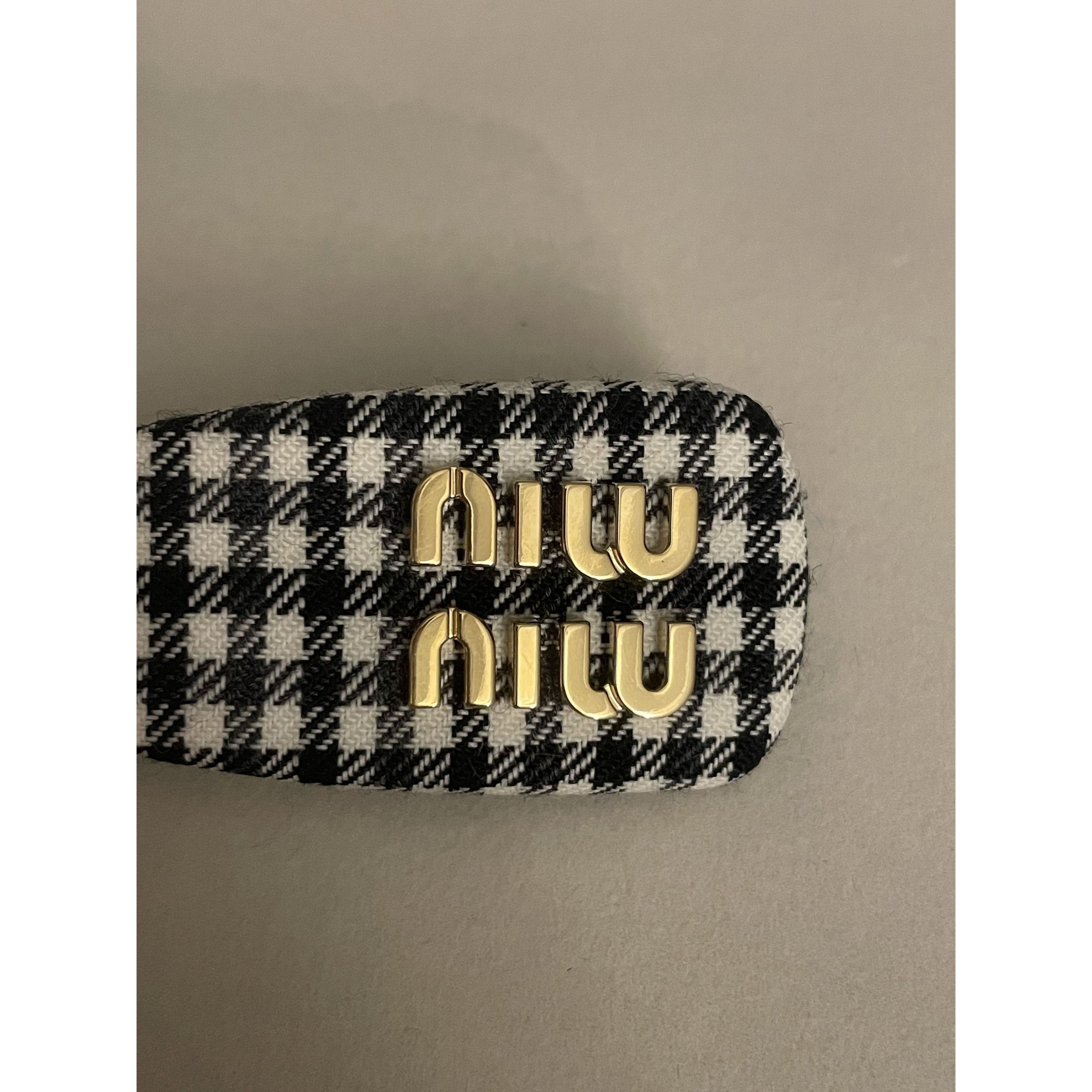 Miu Miu Miu Miu Black & White Plaid Hair Clip With Gold-Tone Logo Em Size ONE SIZE - 3 Thumbnail