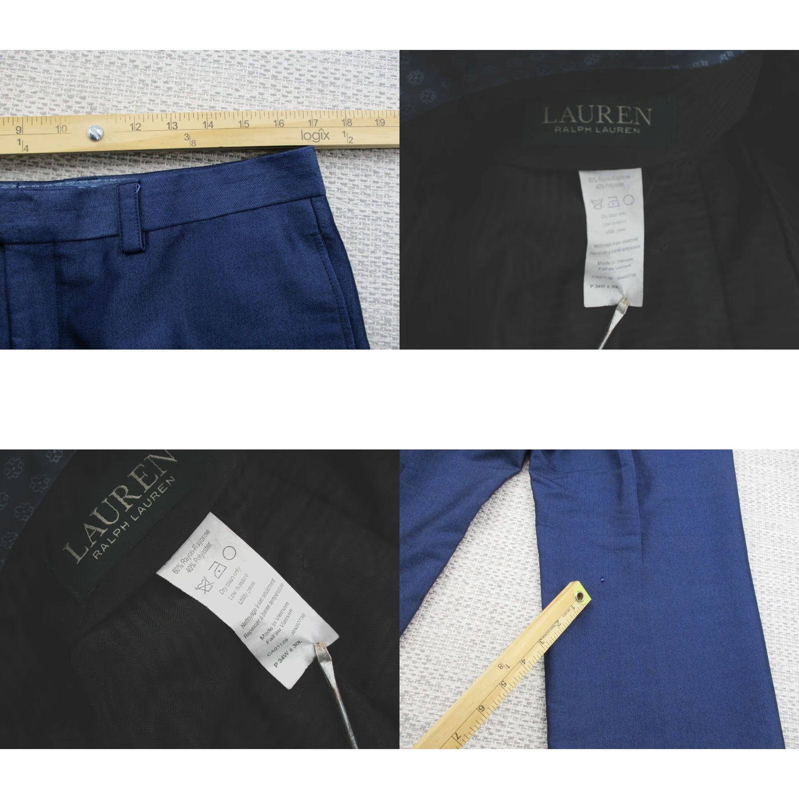 Ralph Lauren Lauren Ralph Lauren Pants Mens 34x30 Blue Dress Slacks Flat Front Unhemmed Hole - Classic, Dress, Workwear Size US 34 / EU 50 - 8 Thumbnail