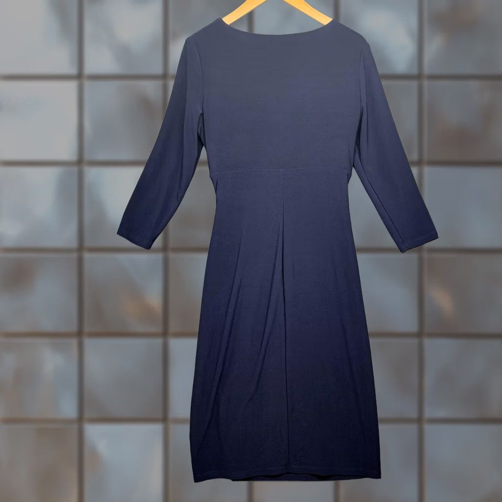 Ralph Lauren Ralph Lauren LRL Dress Womens 10 Navy Blue Slinky Stretch Midi V-Neck Wrap Pullover Classic Formal Party/Cocktail Mens Women Size L / US 10 / IT 46 - 1 Thumbnail