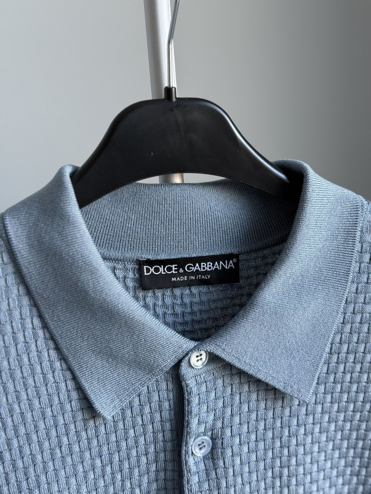 Dolce & Gabbana Dolce Gabbana Textured Knitt Polo Blue Mens Metal Logo DG Size US L / EU 52-54 / 3 - 11 Thumbnail