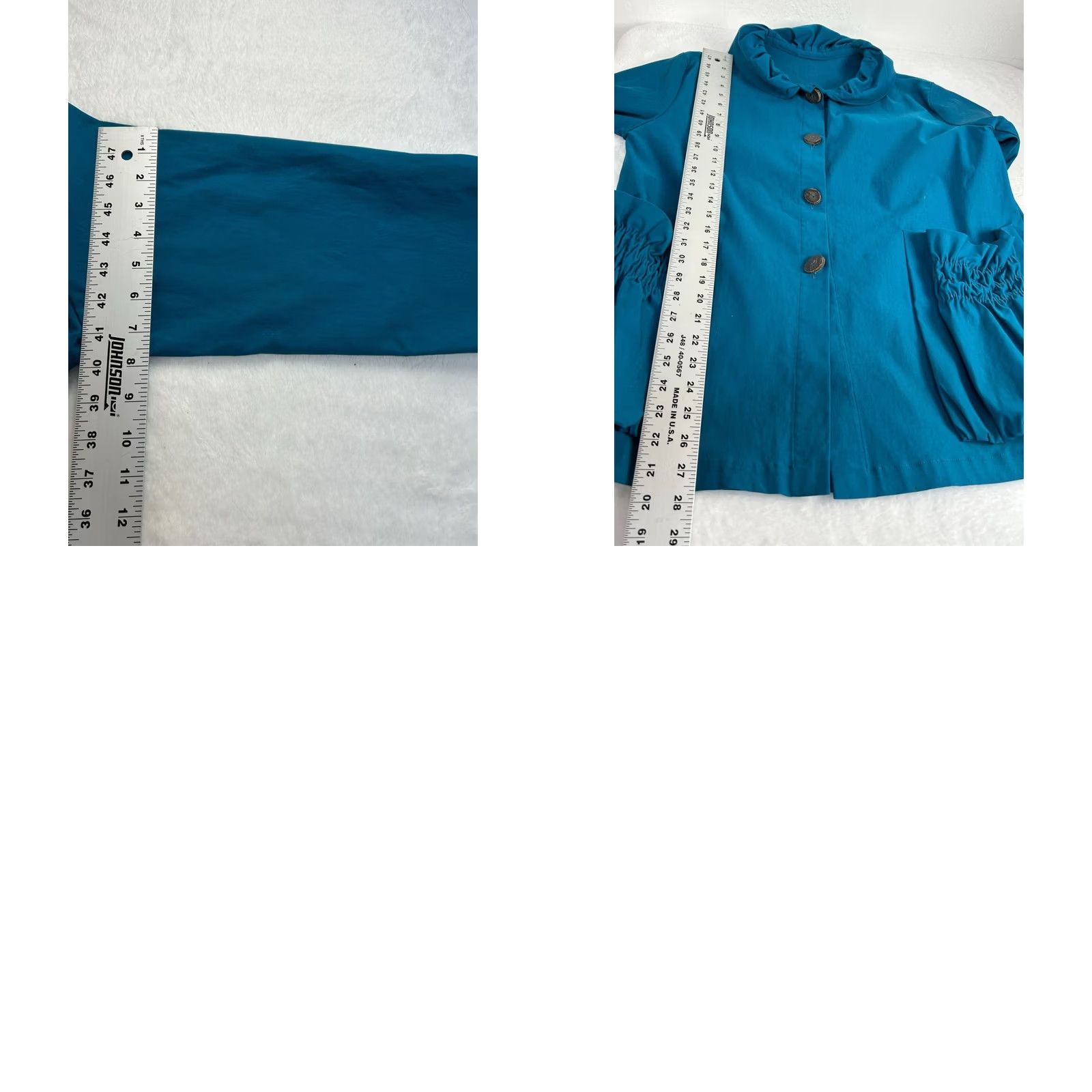 Altea XIAO Womens Teal Button-Up Jacket L/XL Ruffle Collar Elastic Pockets Lightweight Blue Jacket Womens Boys? Size L / US 10 / IT 46 - 8 Thumbnail