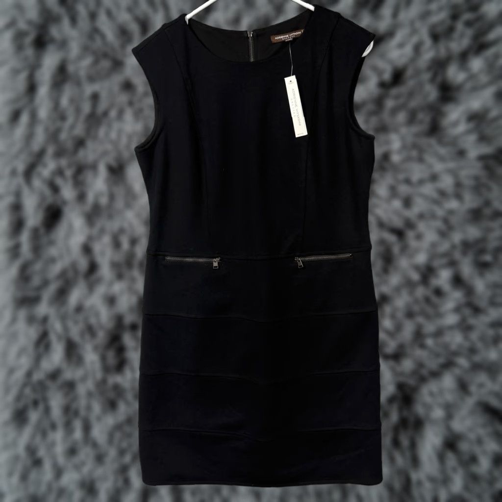 Vintage Adrienne Vittadini Sheath Dress Petite 10P Black NWT Workwear Cocktail Party Sleeveless Zip Pockets Size L / US 10 / IT 46 - 1 Thumbnail
