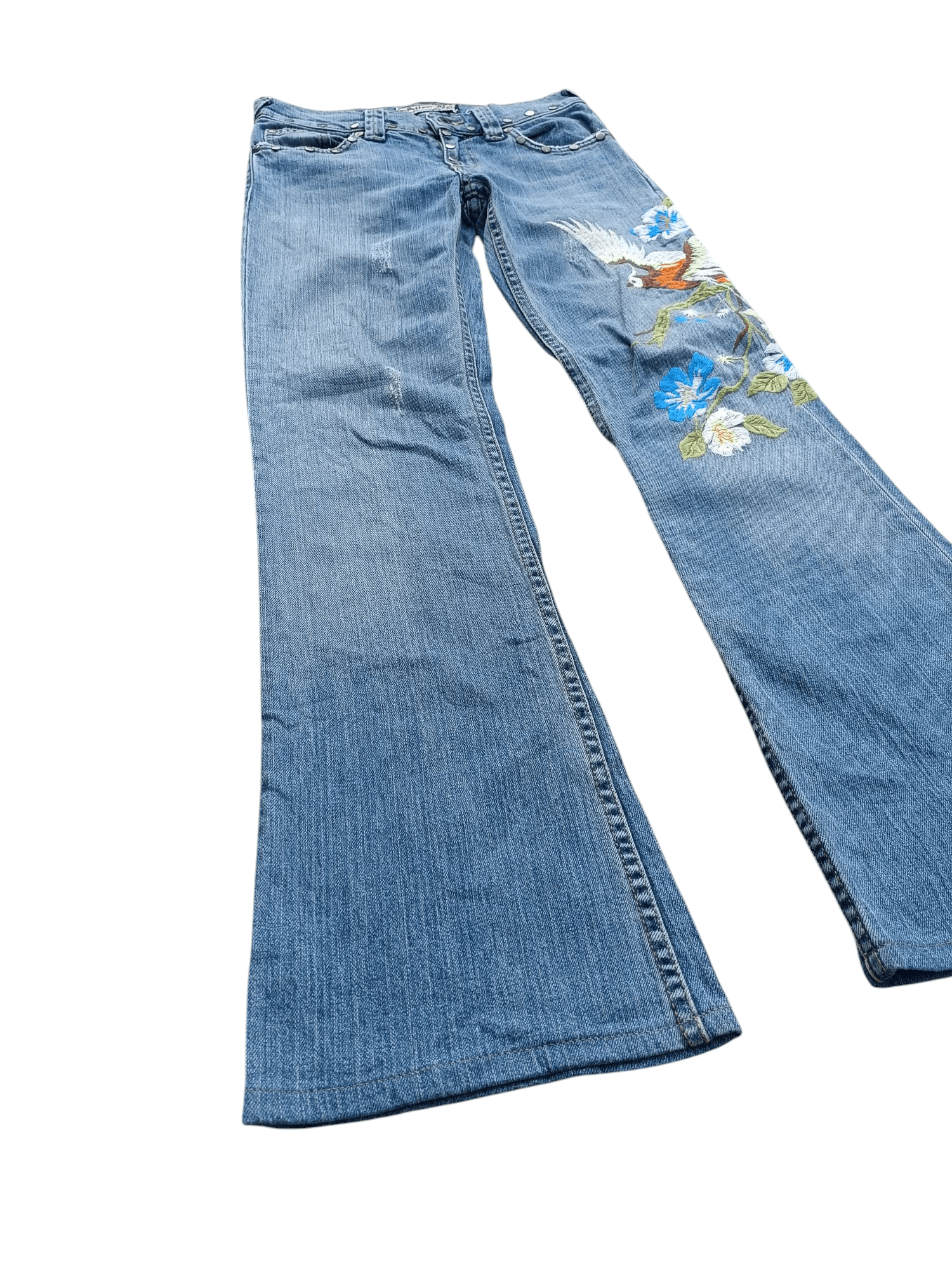 Other FLARED Allen B. Distresed Embroidered Rare Design Jeans E233 Size 26" / US 2 / IT 38 - 2 Thumbnail