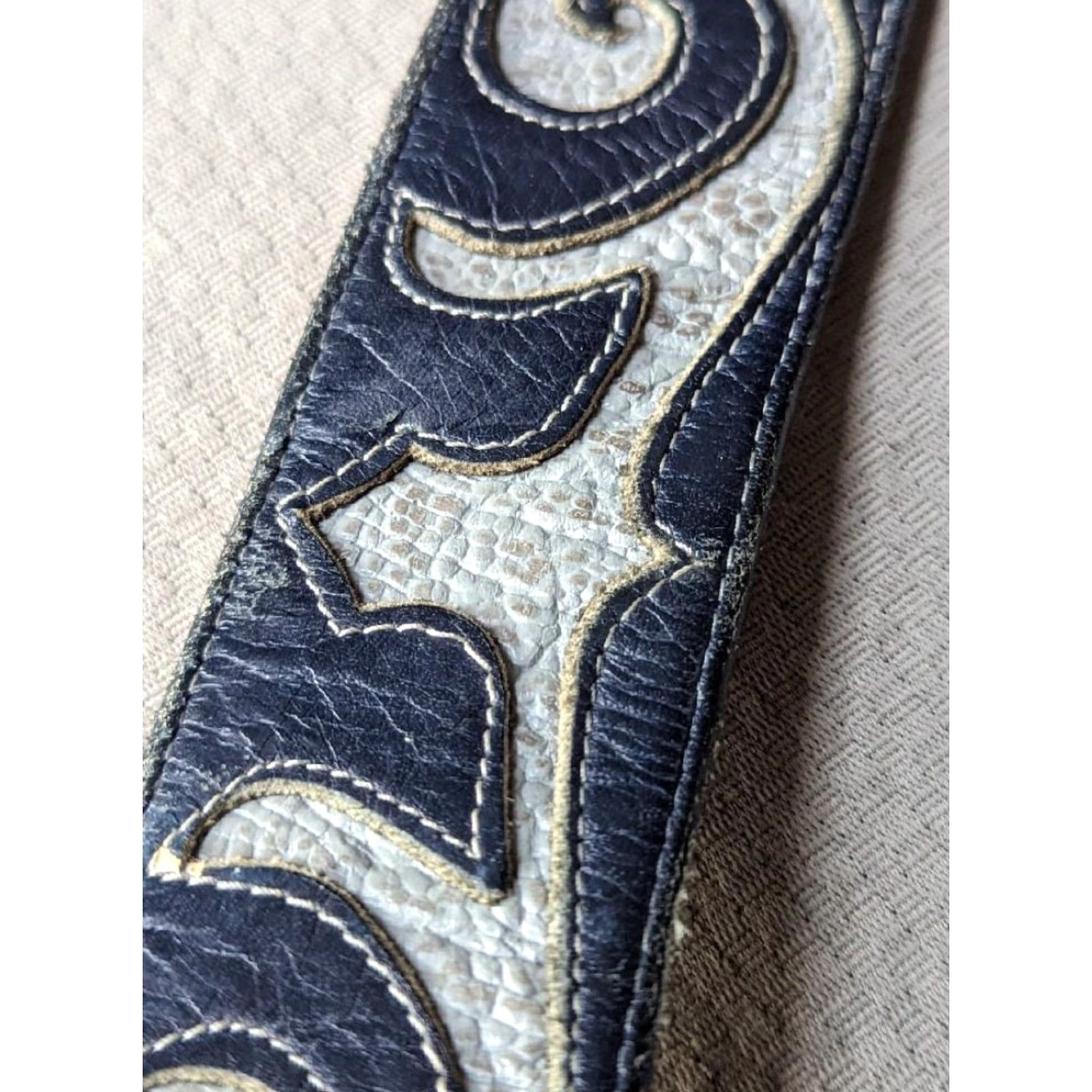 VINTAGE Tony Lama belt 1-5/8 wide 32 blue/gray USA made cowhide leather Western belt Mens