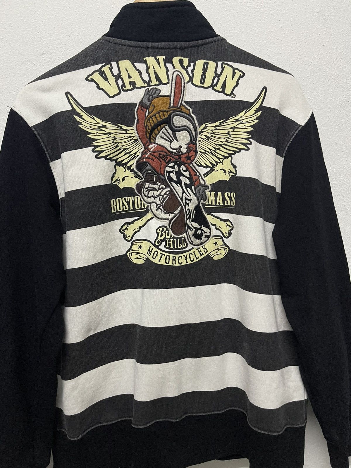 Japanese Brand × Vanson Leathers × Vintage 2000s VANSON X T.F.O.A STRIPES EMBROIDERED ZIPPER SWEATER Size US L / EU 52-54 / 3 - 11 Thumbnail