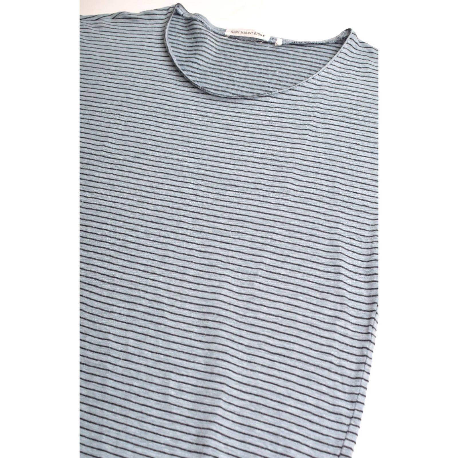 Isabel Marant Isabel Marant Blue Striped Linen T-Shirt Tee Top №1501, Size S, Women, Linen, Striped, 100% Linen, Made in Tunisia Size S / US 4 / IT 40 - 2 Thumbnail