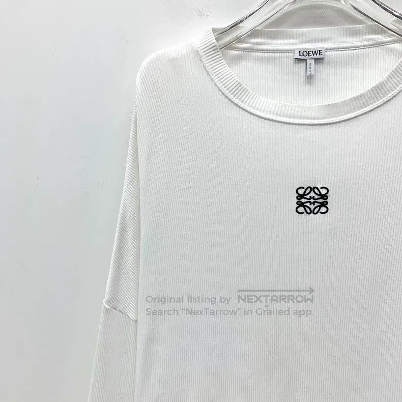 Loewe Loewe White Logo Embroidered Cotton Crew Neck Long-Sleeve Size XS / US 0-2 / IT 36-38 - 3 Thumbnail