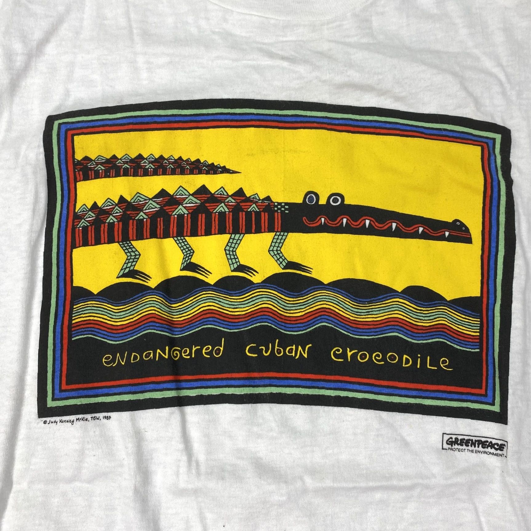 Hanes VINTAGE Greenpeace Shirt Mens Small Crew Neck Short Sleeve 80s USA White Graphic Print Animals Nature Mens S Size US S / EU 44-46 / 1 - 2 Thumbnail