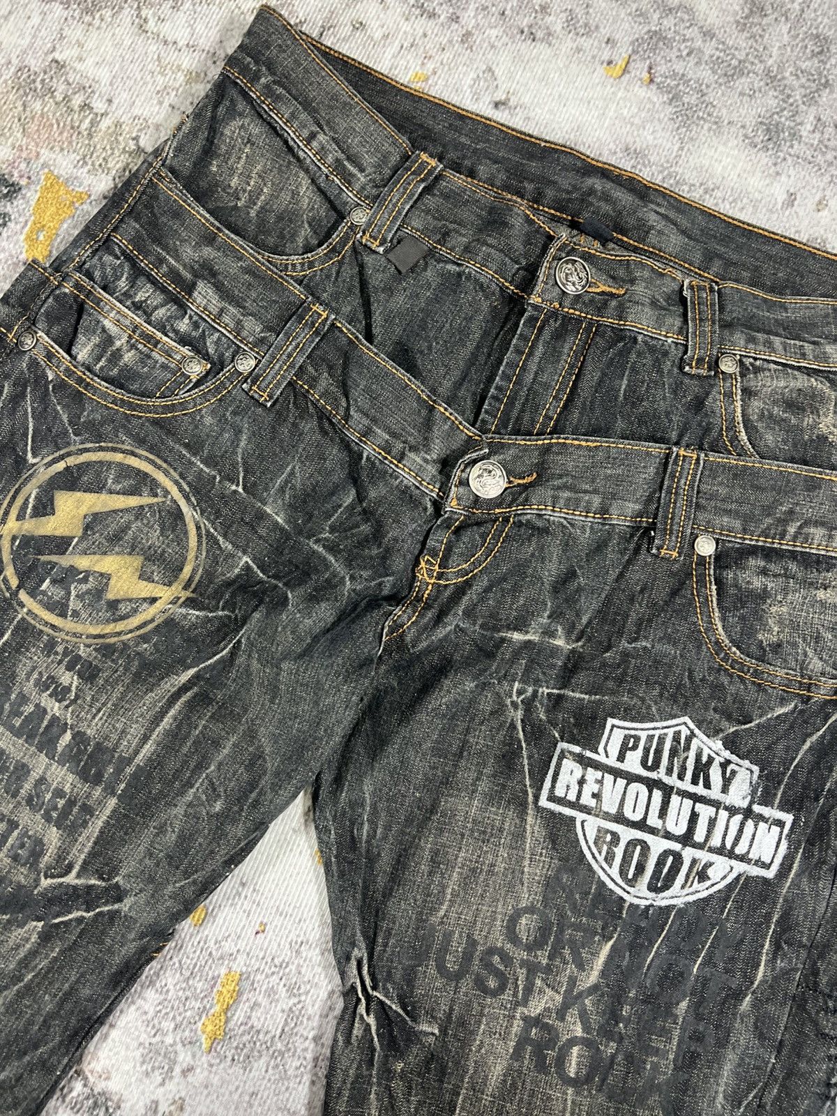 Japanese Brand Vintage Double Waist Punk Revolution Rock Distressed Pants Size US 35 - 6 Thumbnail